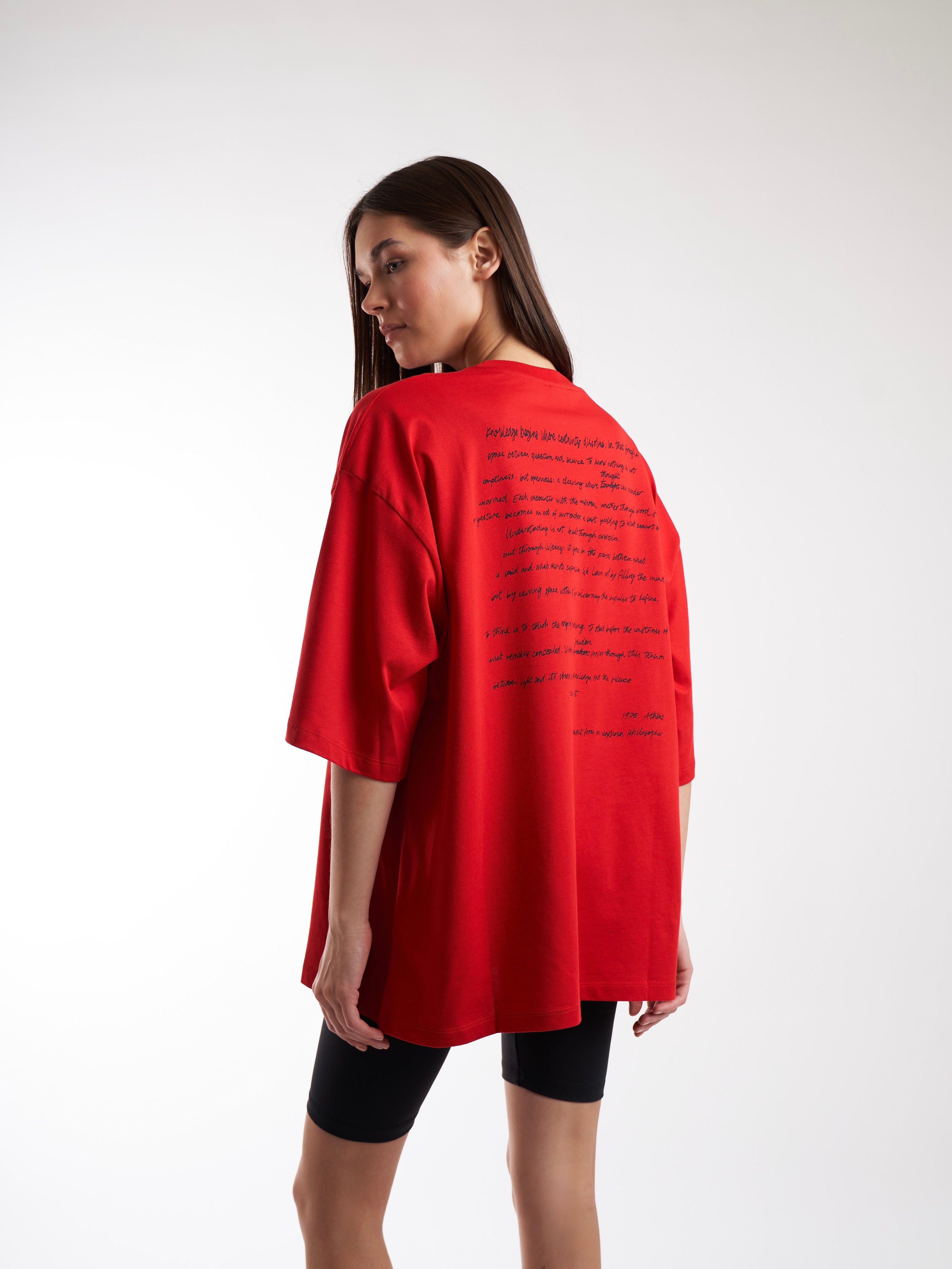 Baskılı Kısa Kol Oversize T-shirt Kırmızı
