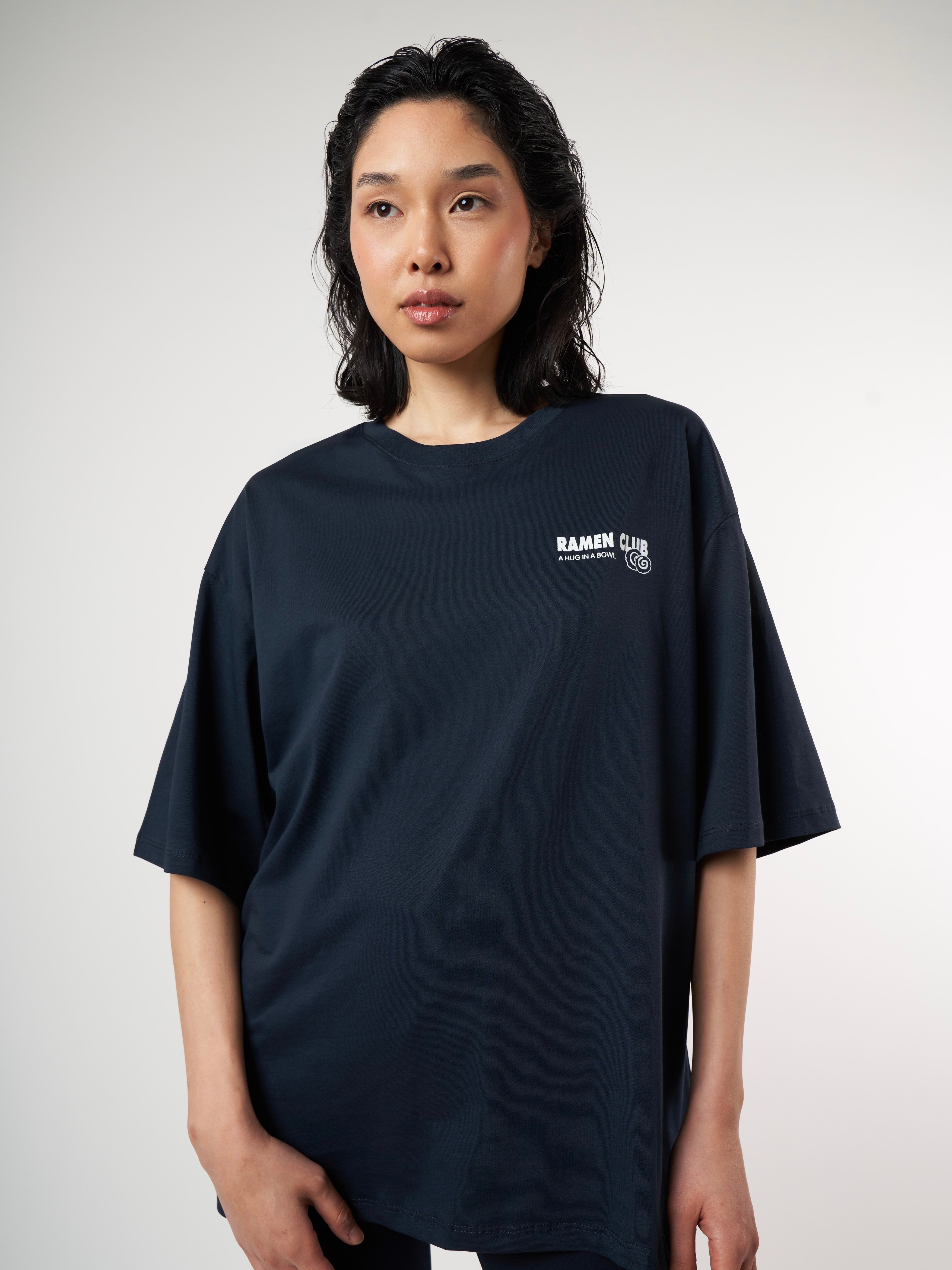 Baskılı Kısa Kol Oversize T-shirt Lacivert
