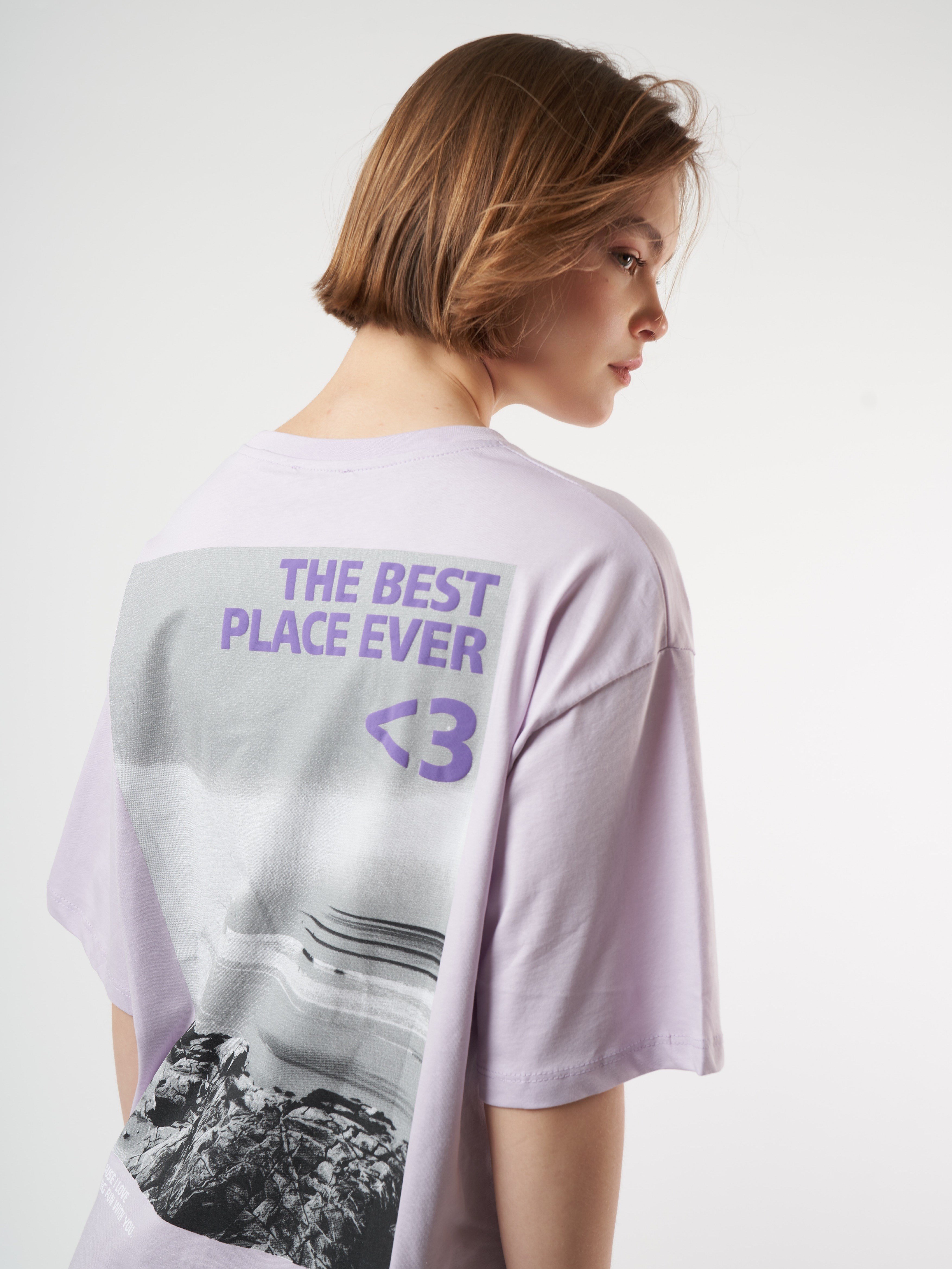 Baskılı Kısa Kol Oversize T-shirt Lila