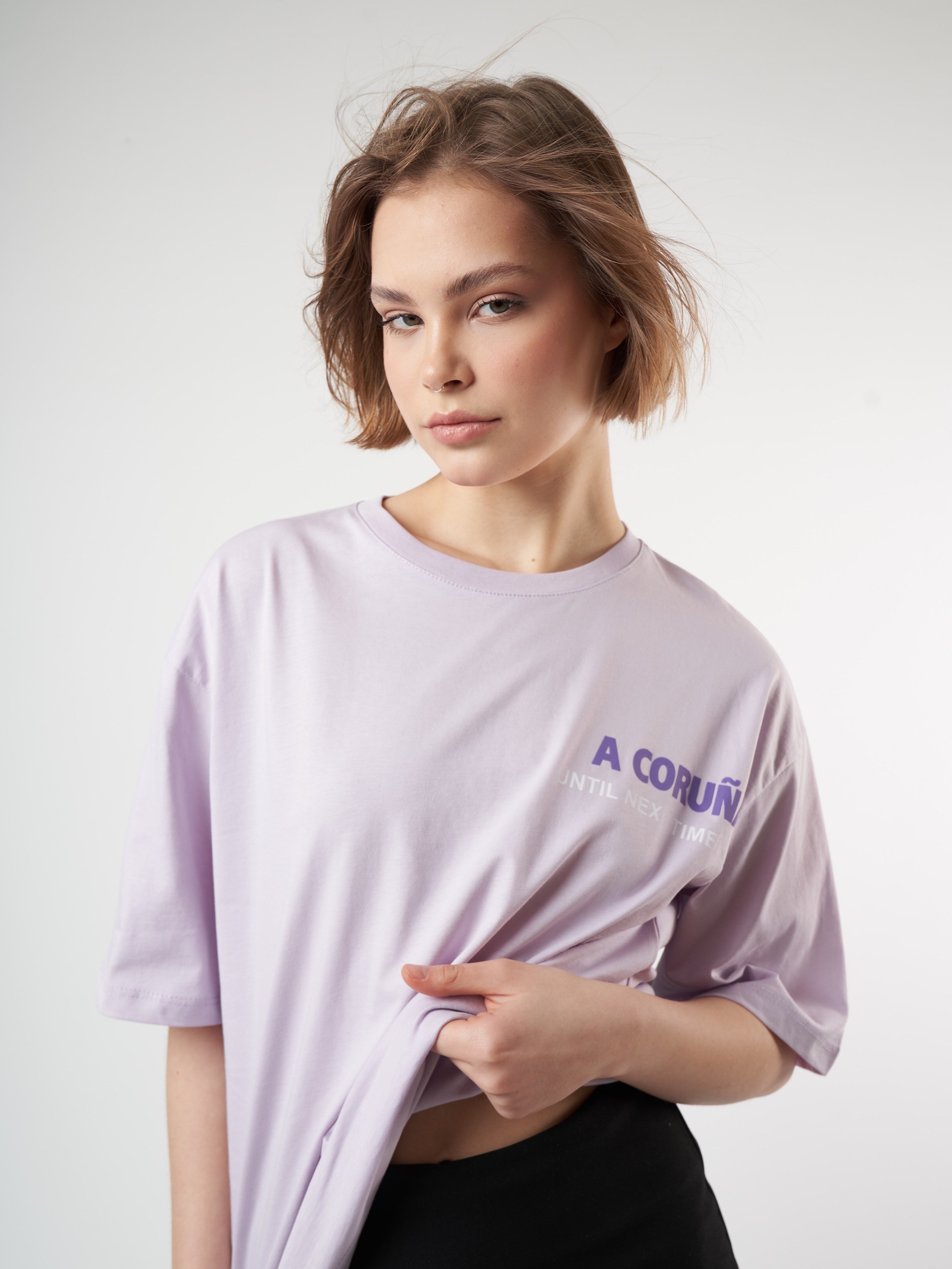 Baskılı Kısa Kol Oversize T-shirt Lila