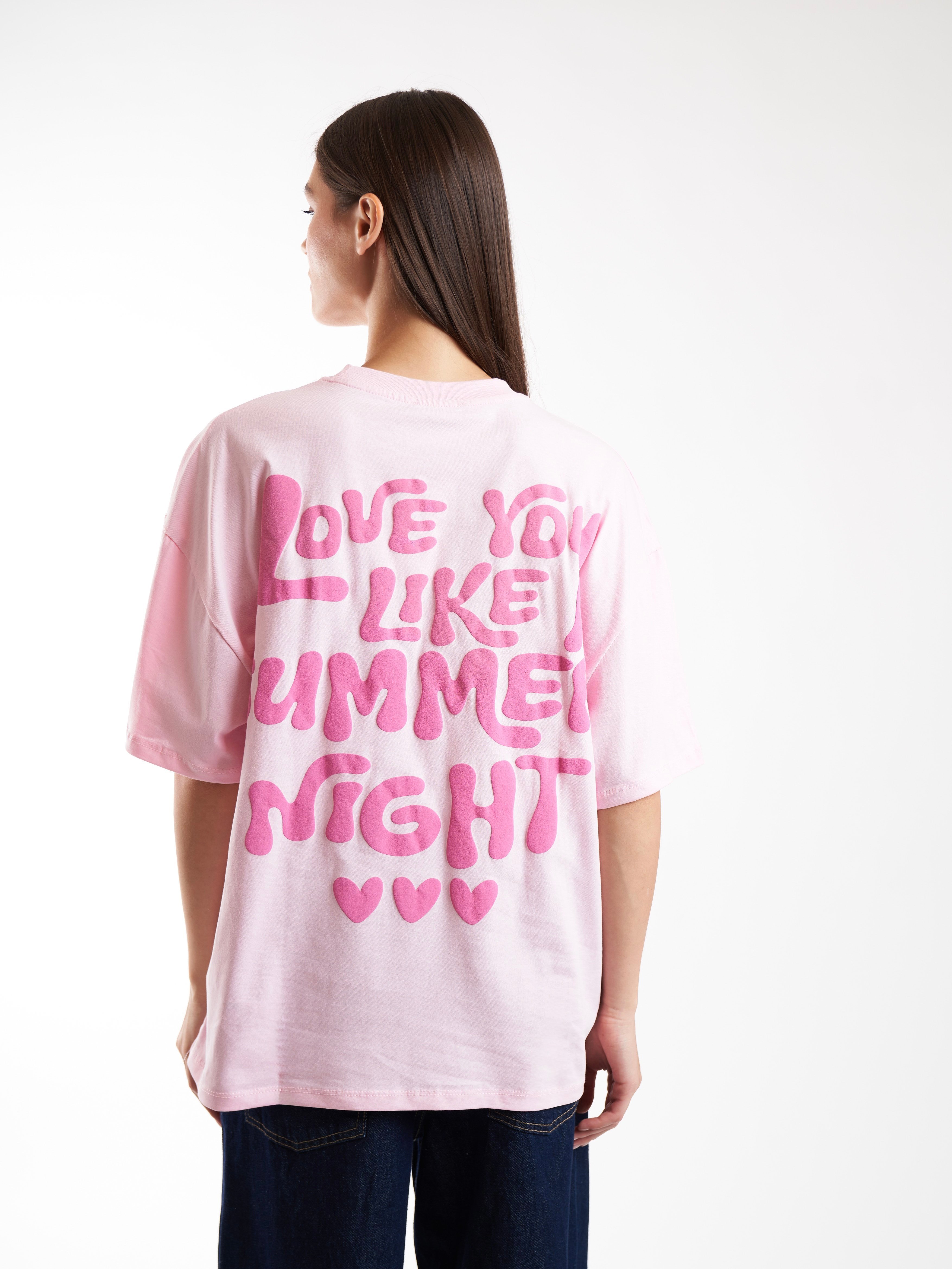 Baskılı Kısa Kol Oversize T-shirt Pembe
