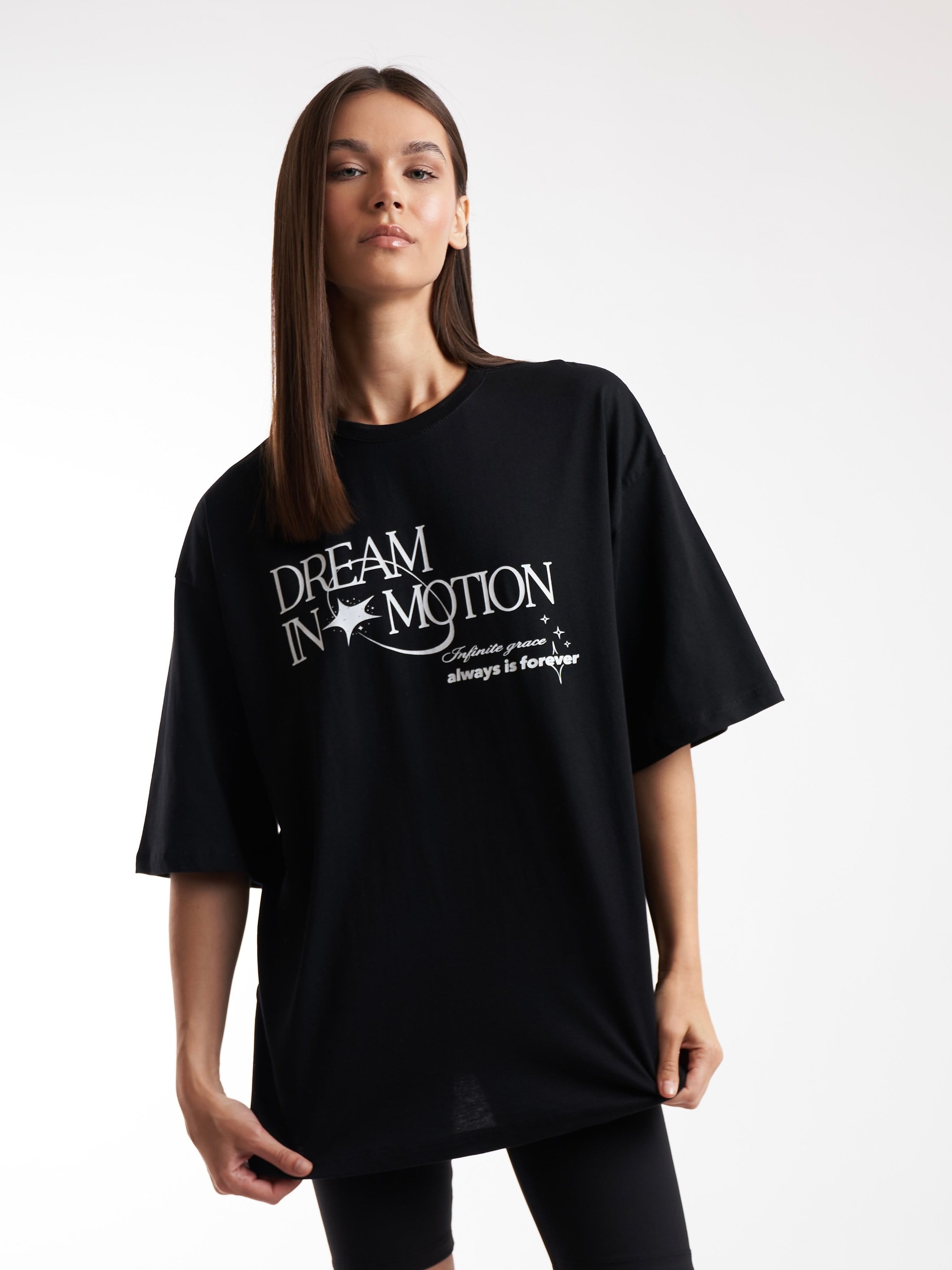 Baskılı Kısa Kol Oversize T-shirt Siyah