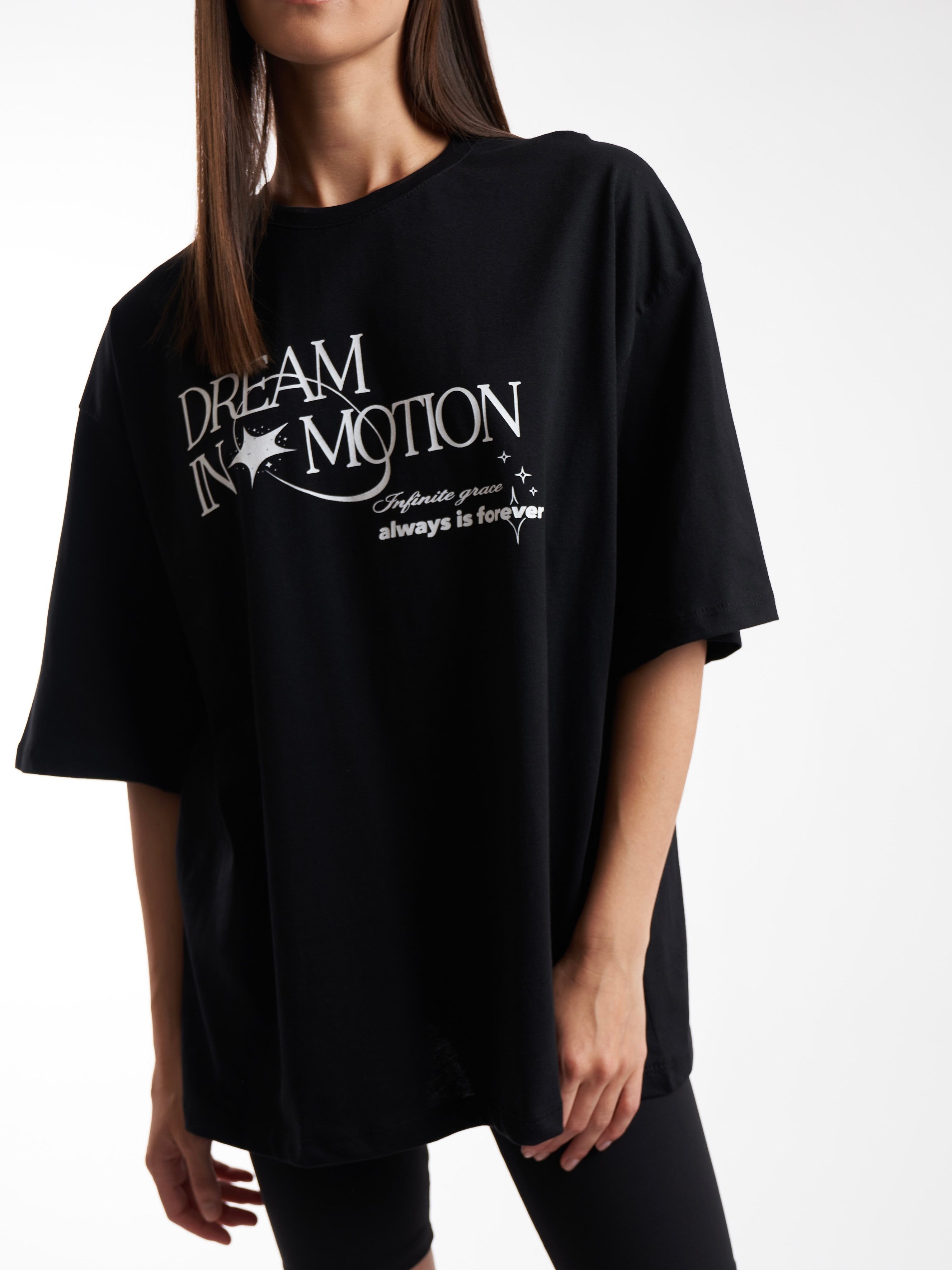 Baskılı Kısa Kol Oversize T-shirt Siyah