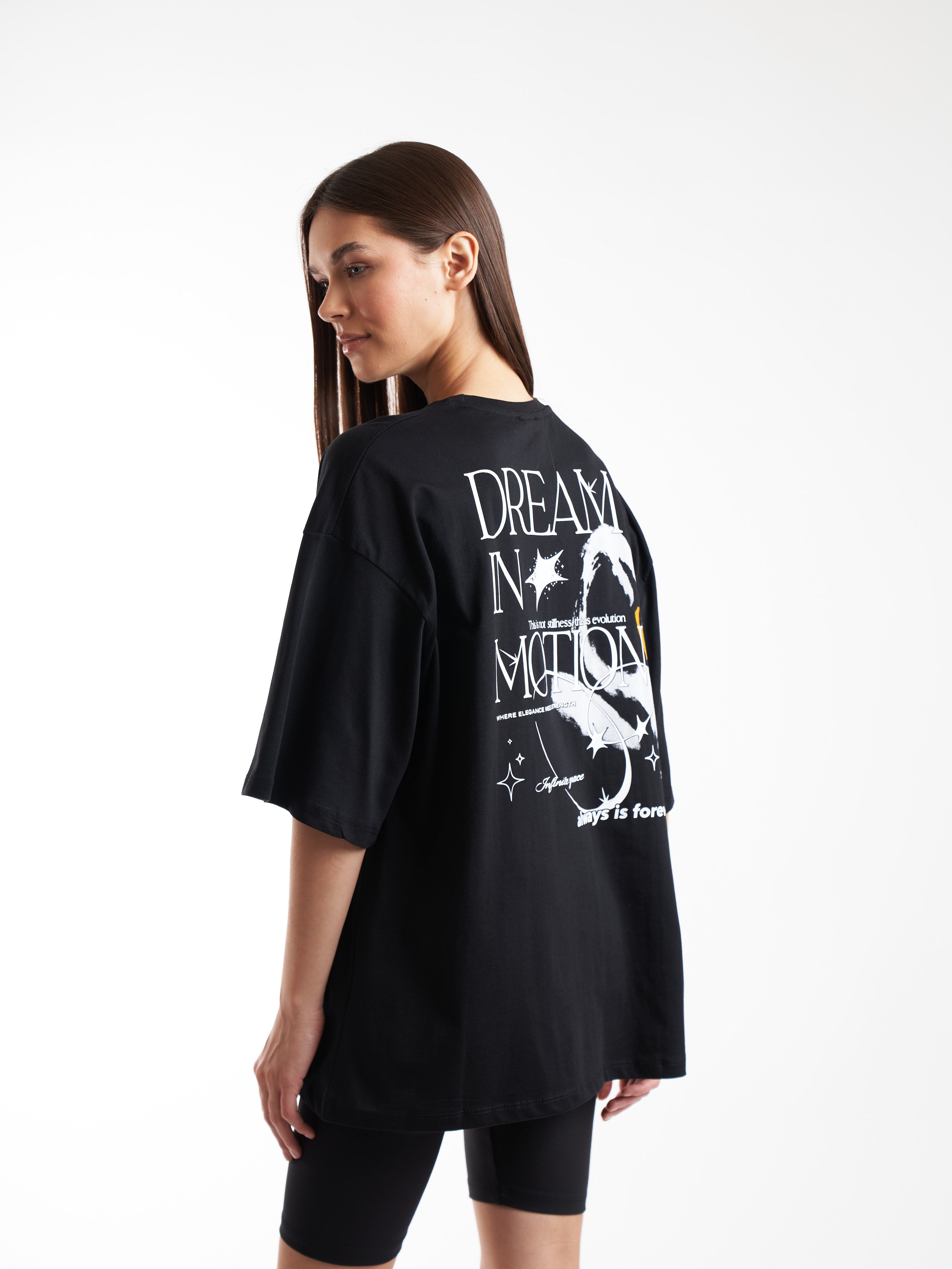 Baskılı Kısa Kol Oversize T-shirt Siyah