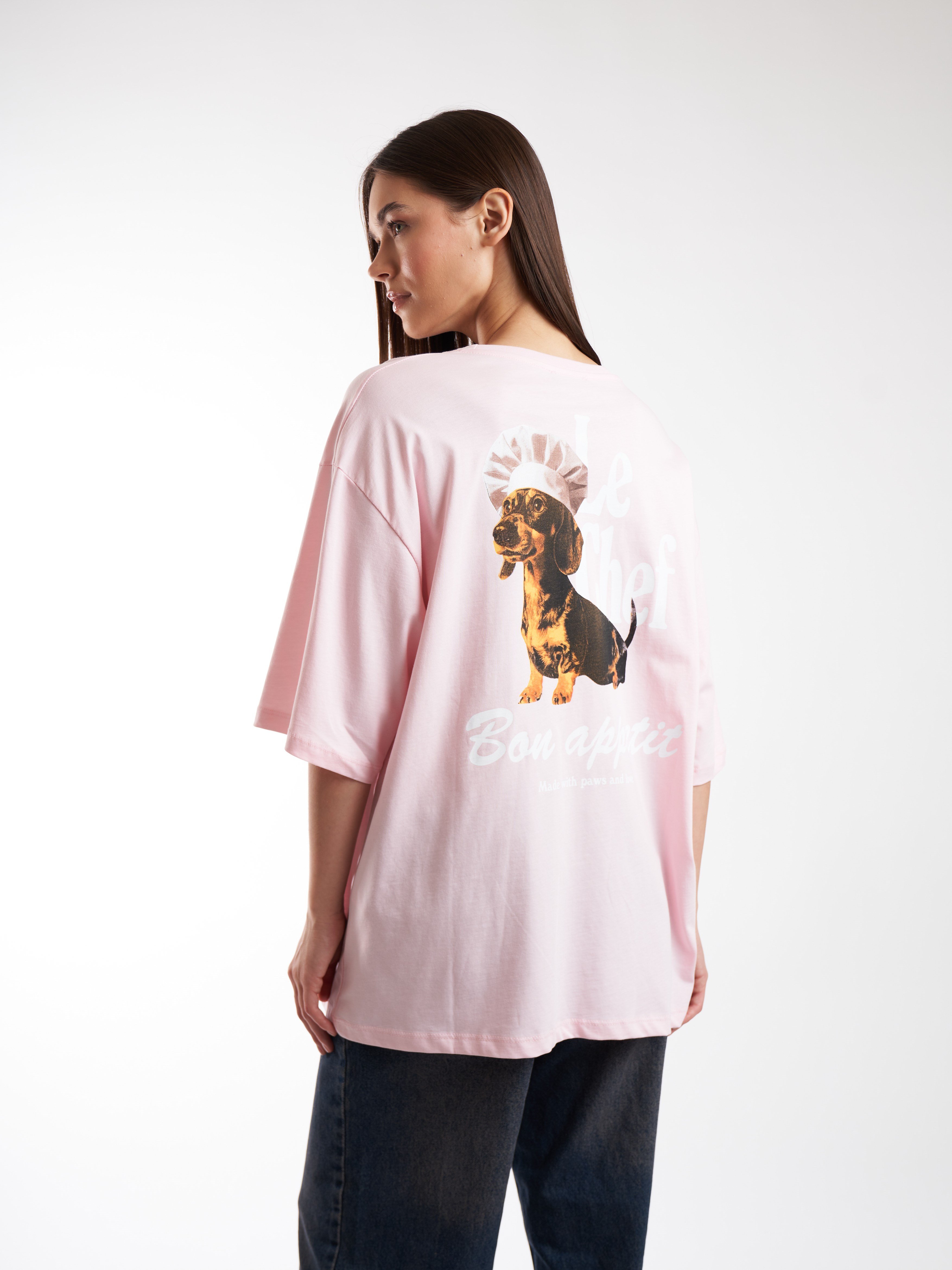 Baskılı Kısa Kol Oversize T-shirt Toz Pembe