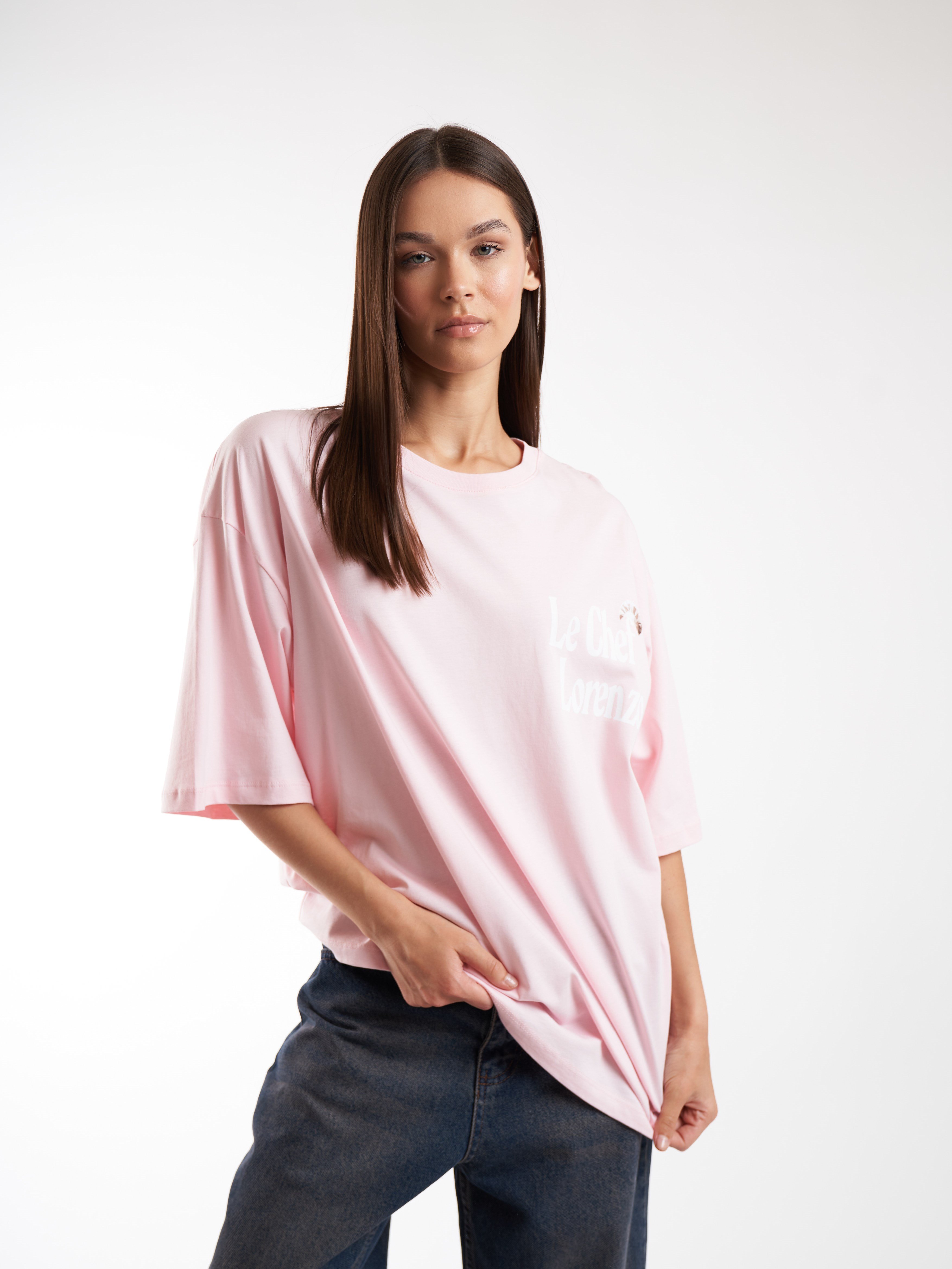 Baskılı Kısa Kol Oversize T-shirt Toz Pembe