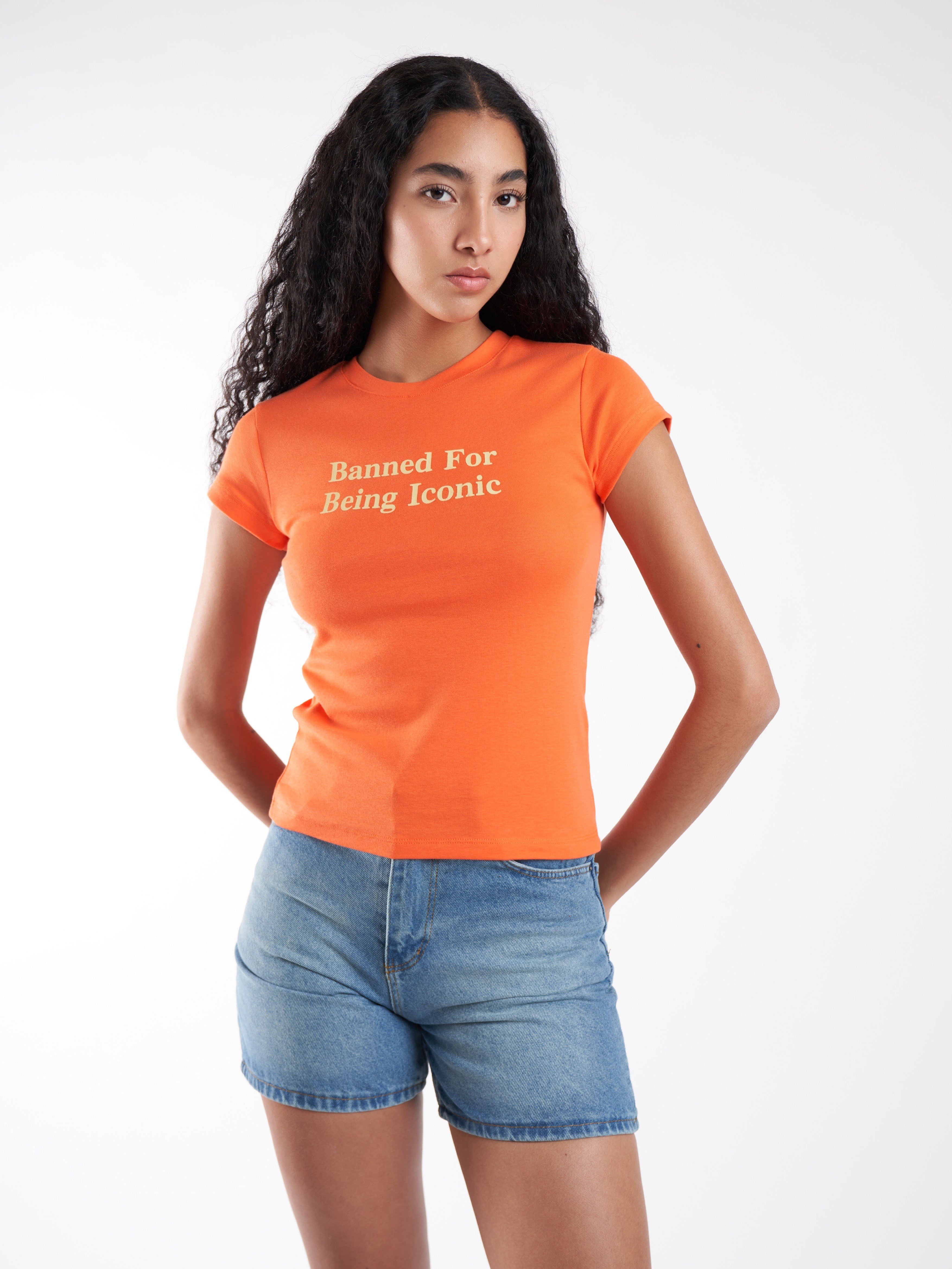 Baskılı Kısa Kol Ribana Bluz Oranj