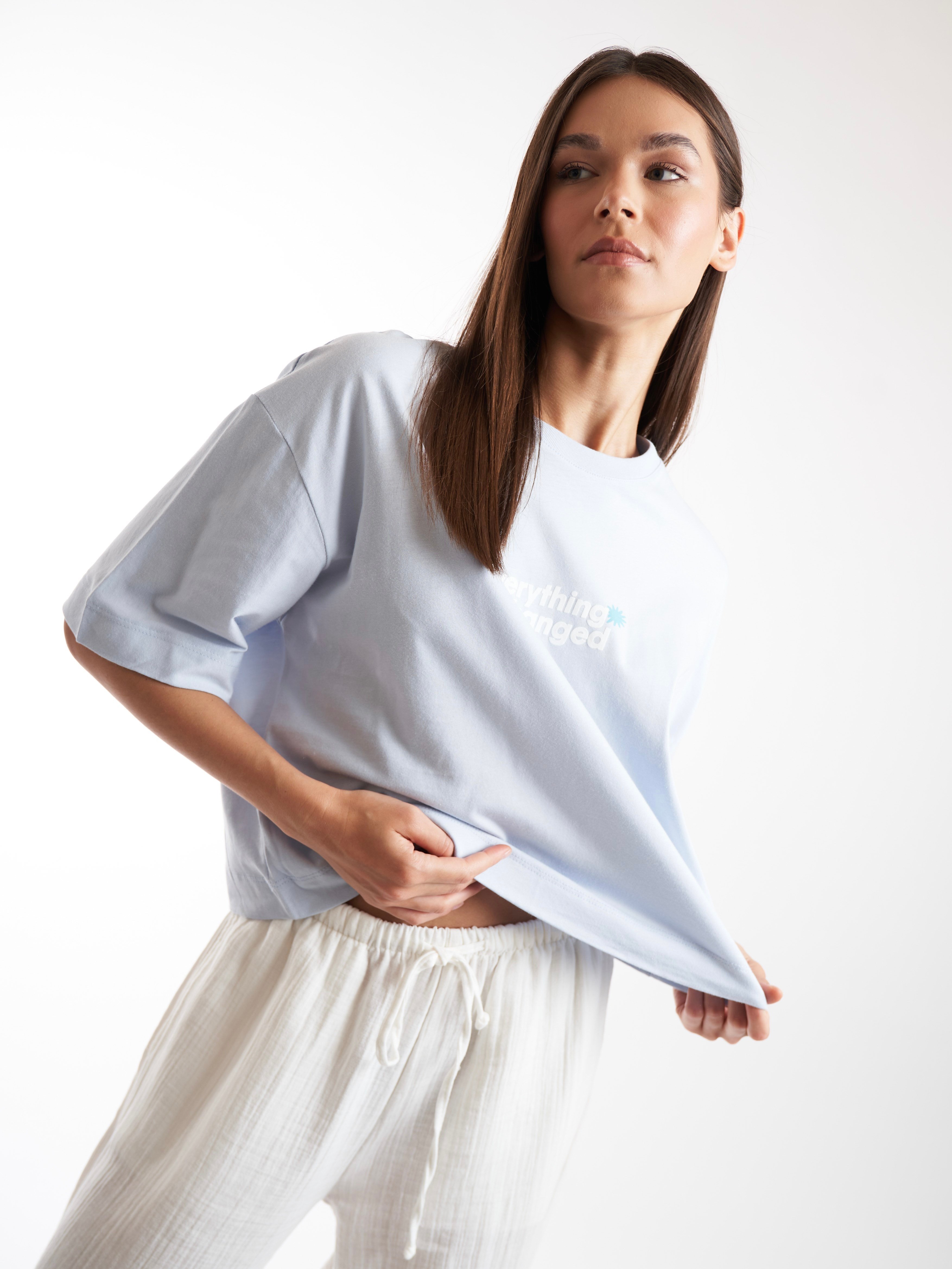 Baskılı Kısa Kol T-shirt Bebe Mavi