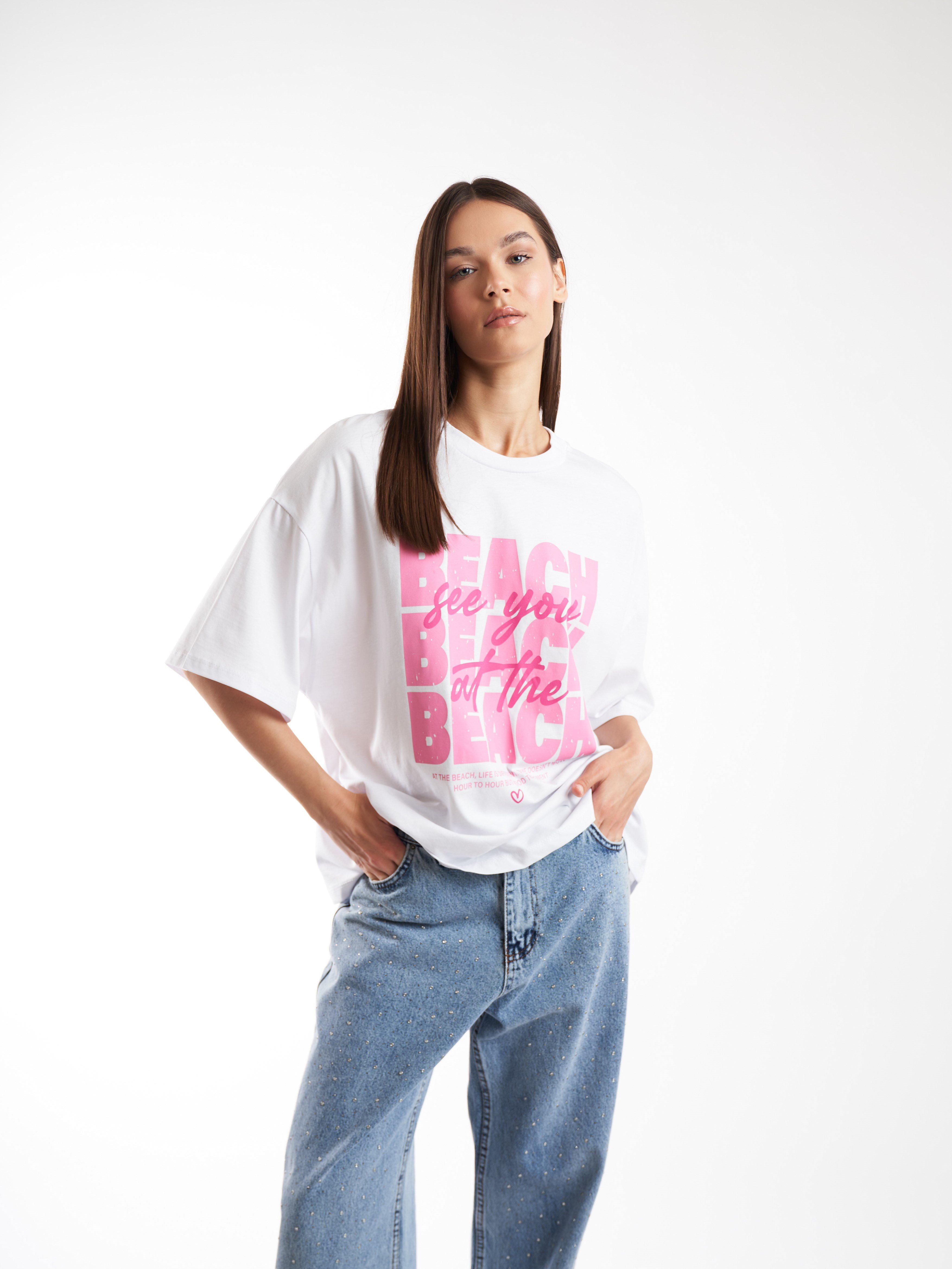 Baskılı Kısa Kol T-shirt Beyaz