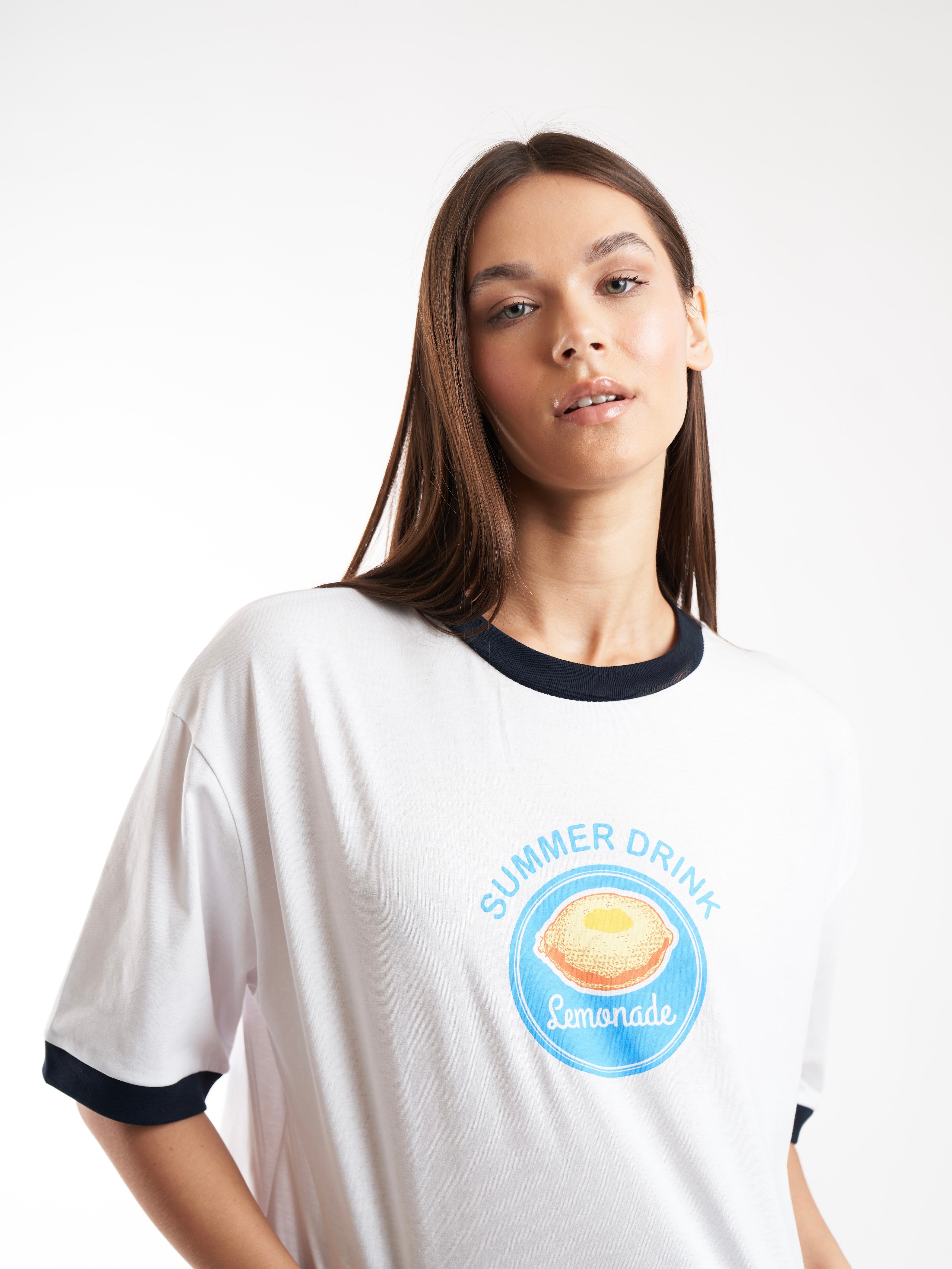 Baskılı Kısa Kol T-shirt Beyaz-Lacivert