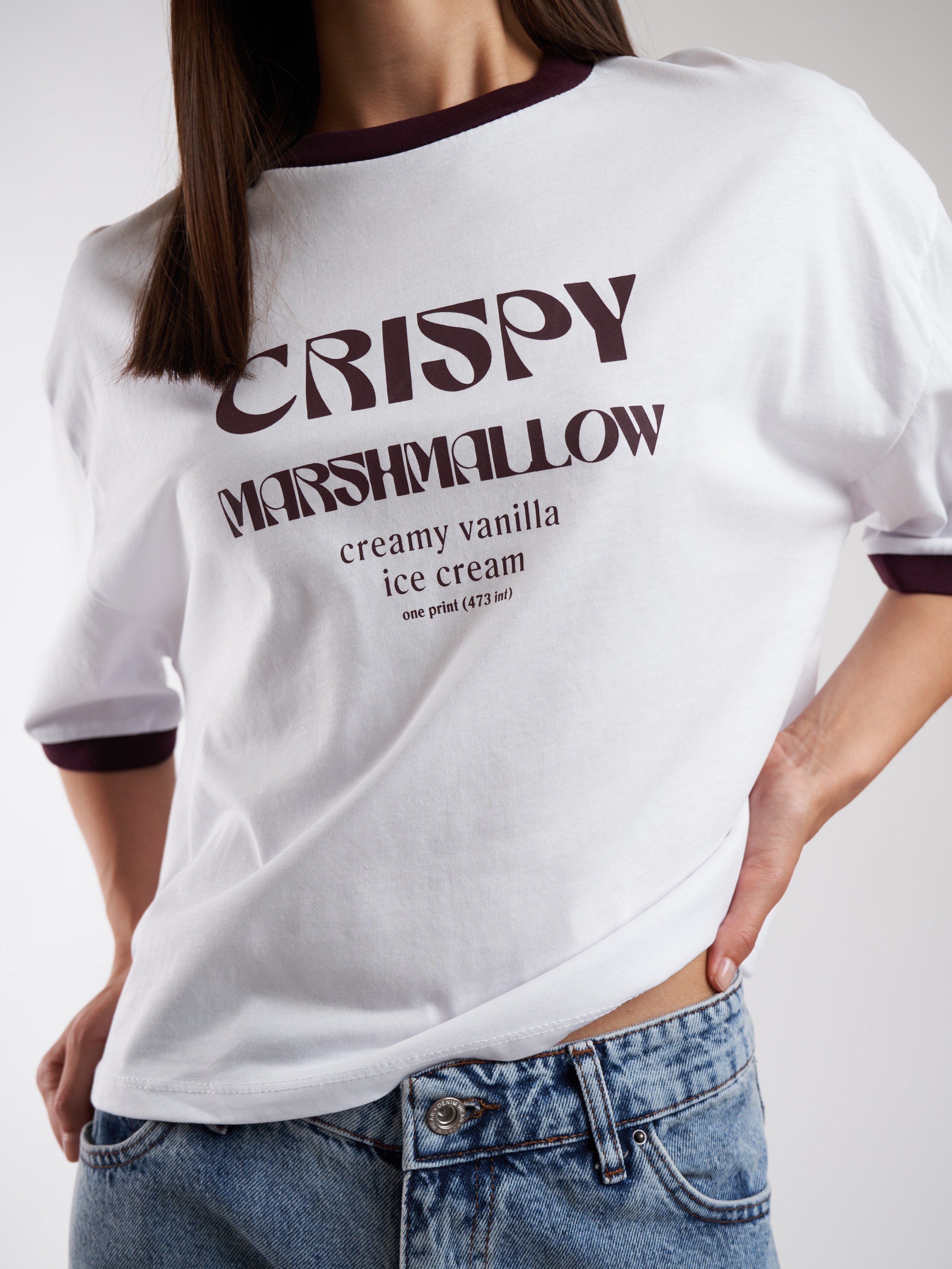 Baskılı Kısa Kol T-shirt Beyaz-Mürdüm