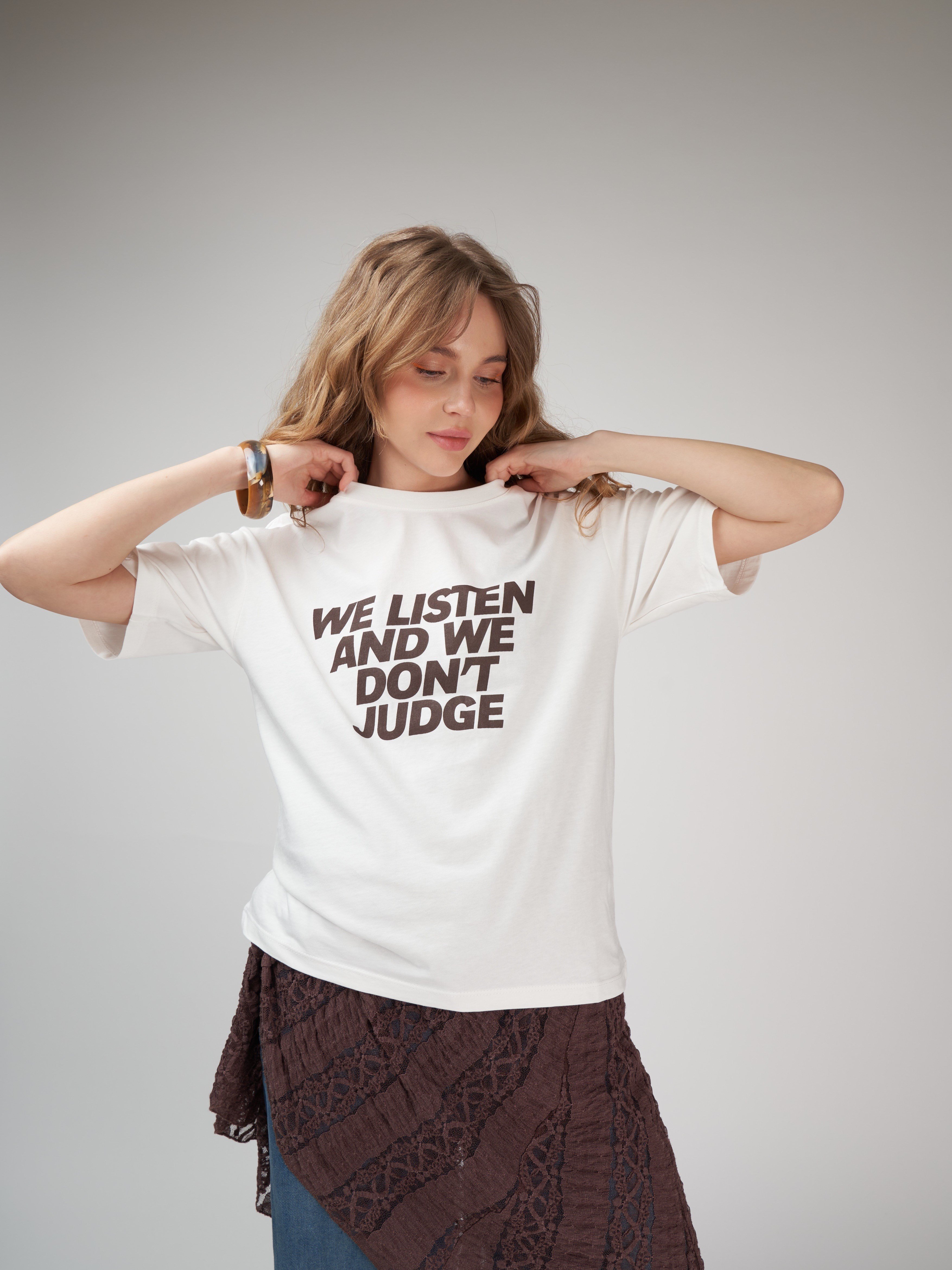 Baskılı Kısa Kol T-shirt Ekru