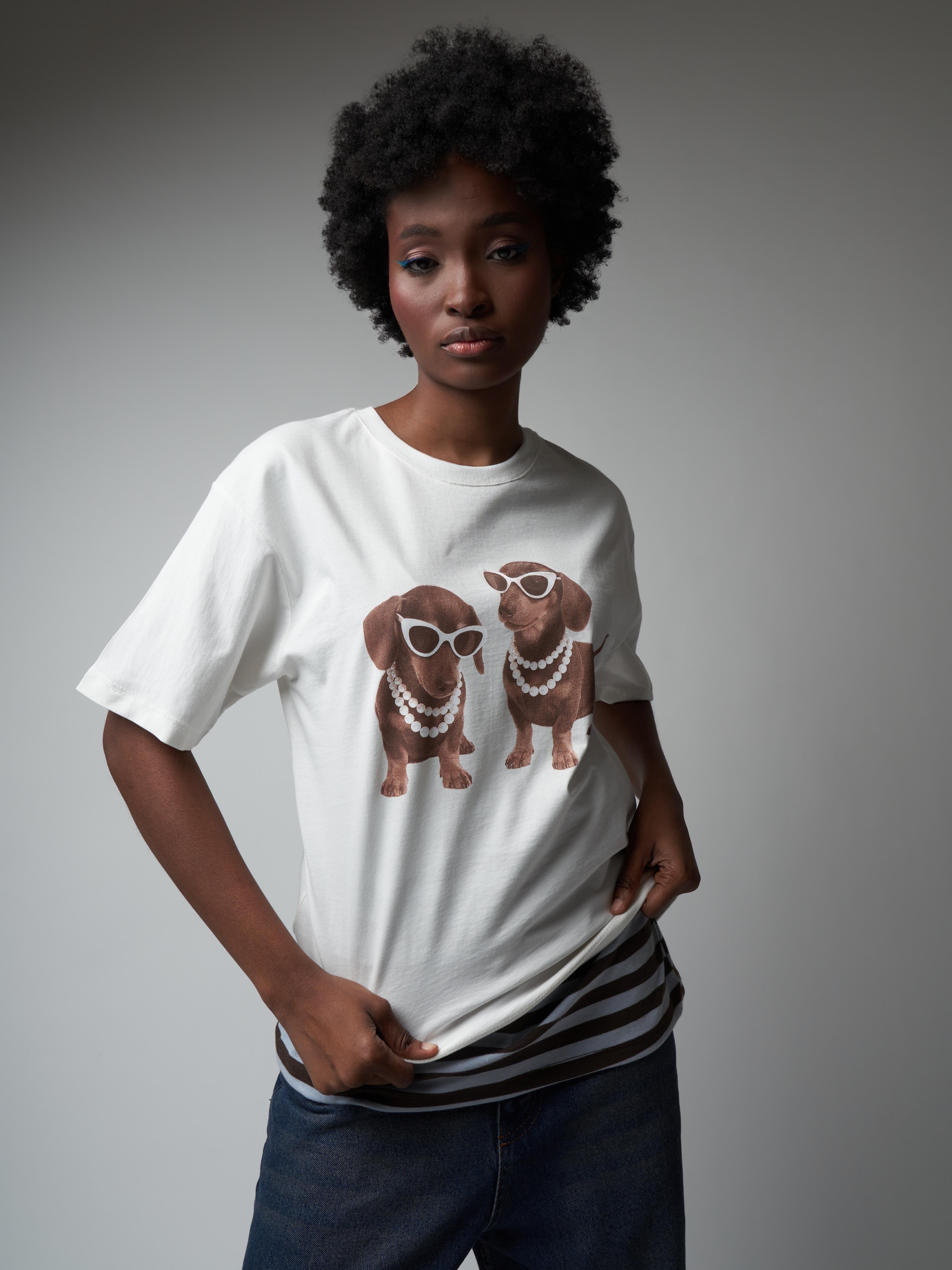 Baskılı Kısa Kol T-shirt Ekru