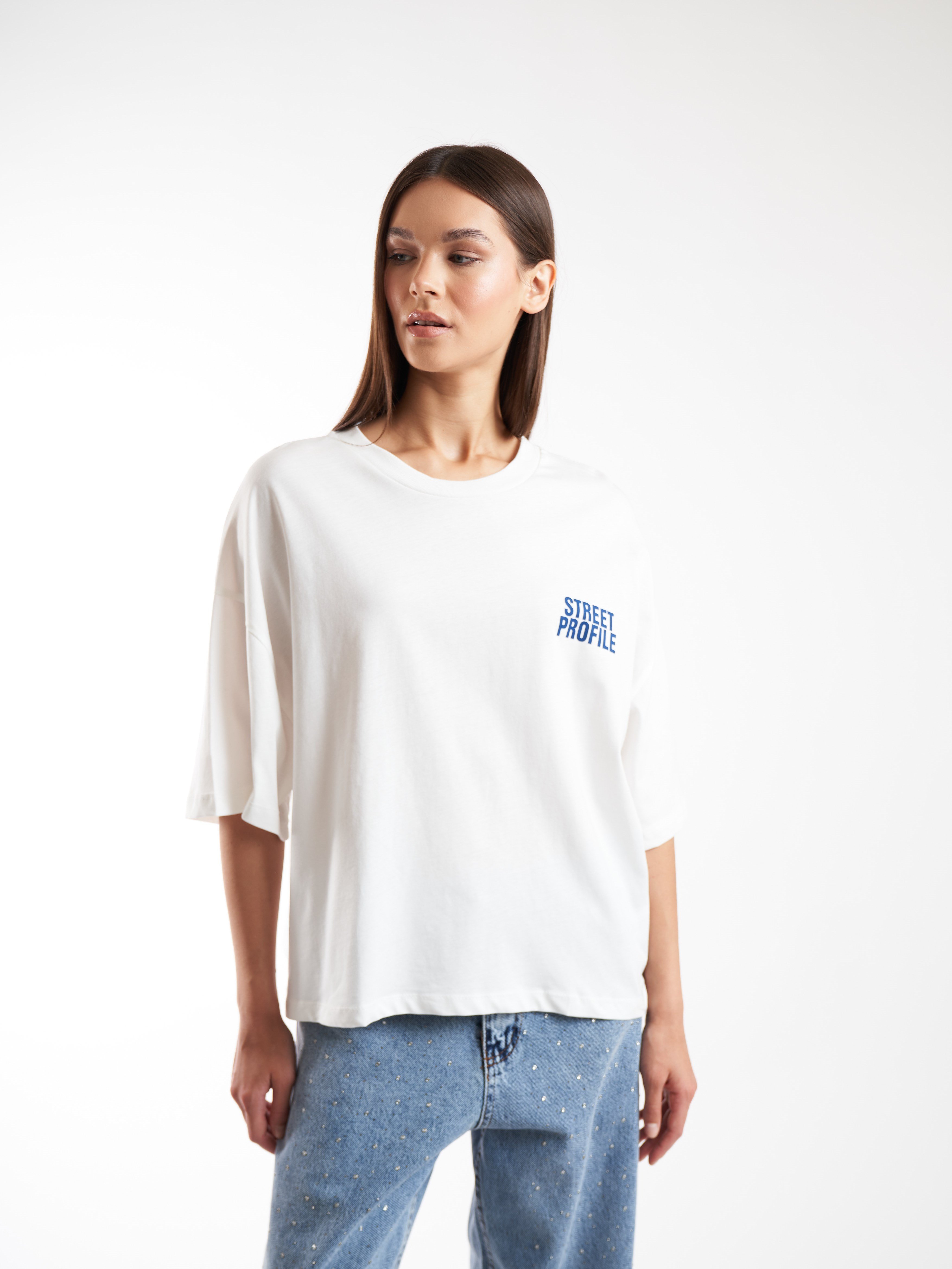 Baskılı Kısa Kol T-shirt Ekru