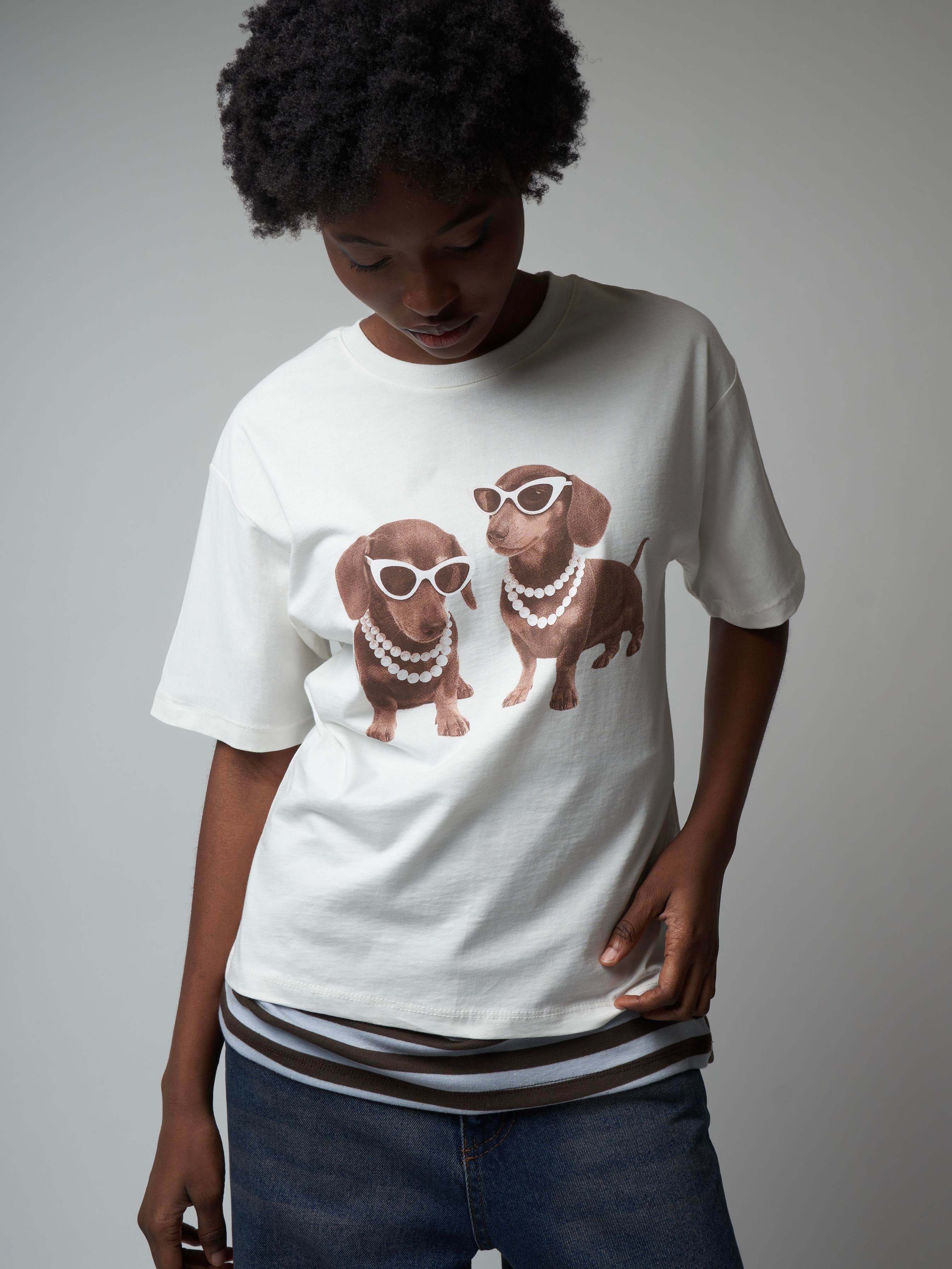 Baskılı Kısa Kol T-shirt Ekru