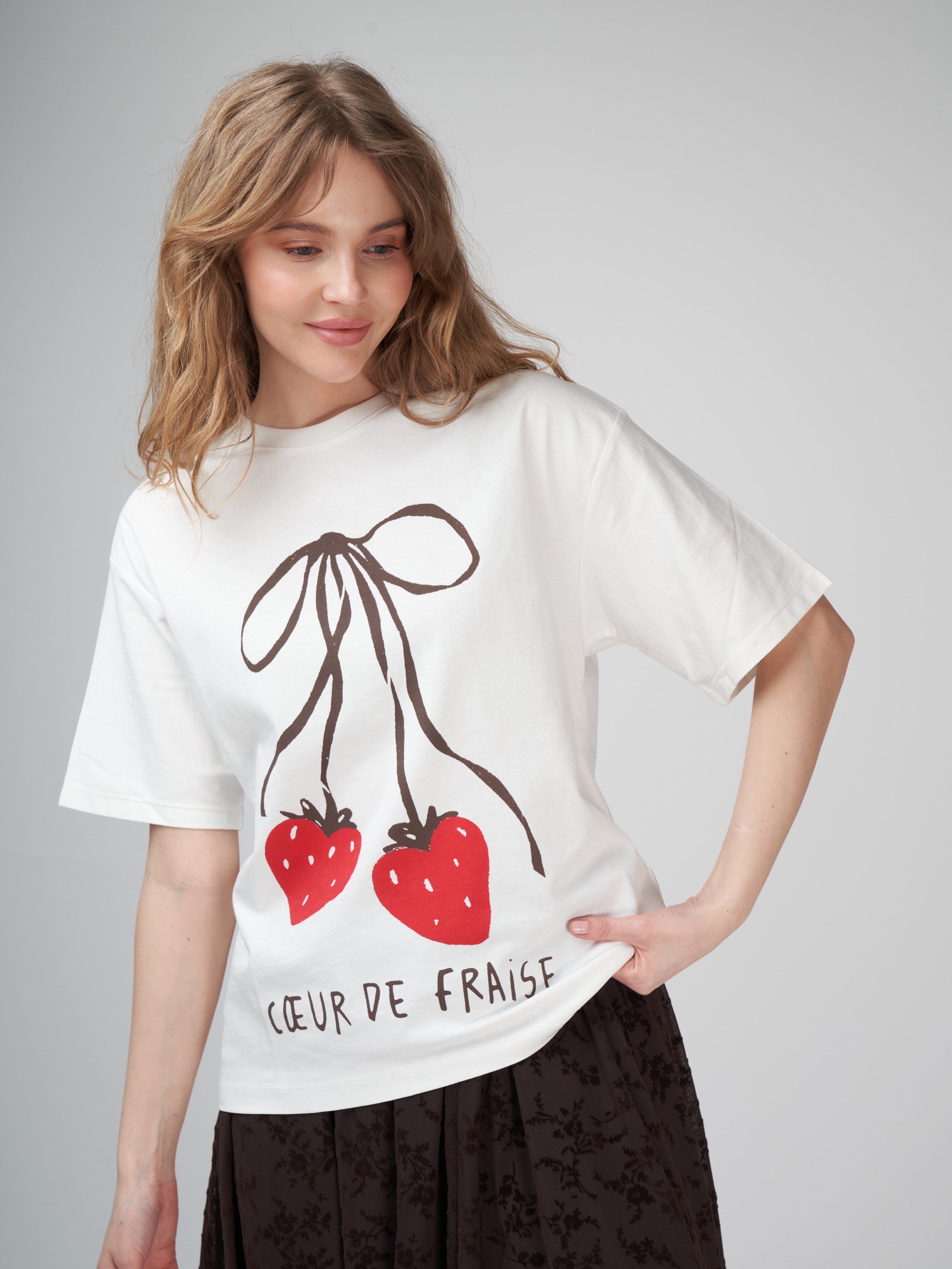 Baskılı Kısa Kol T-shirt Ekru