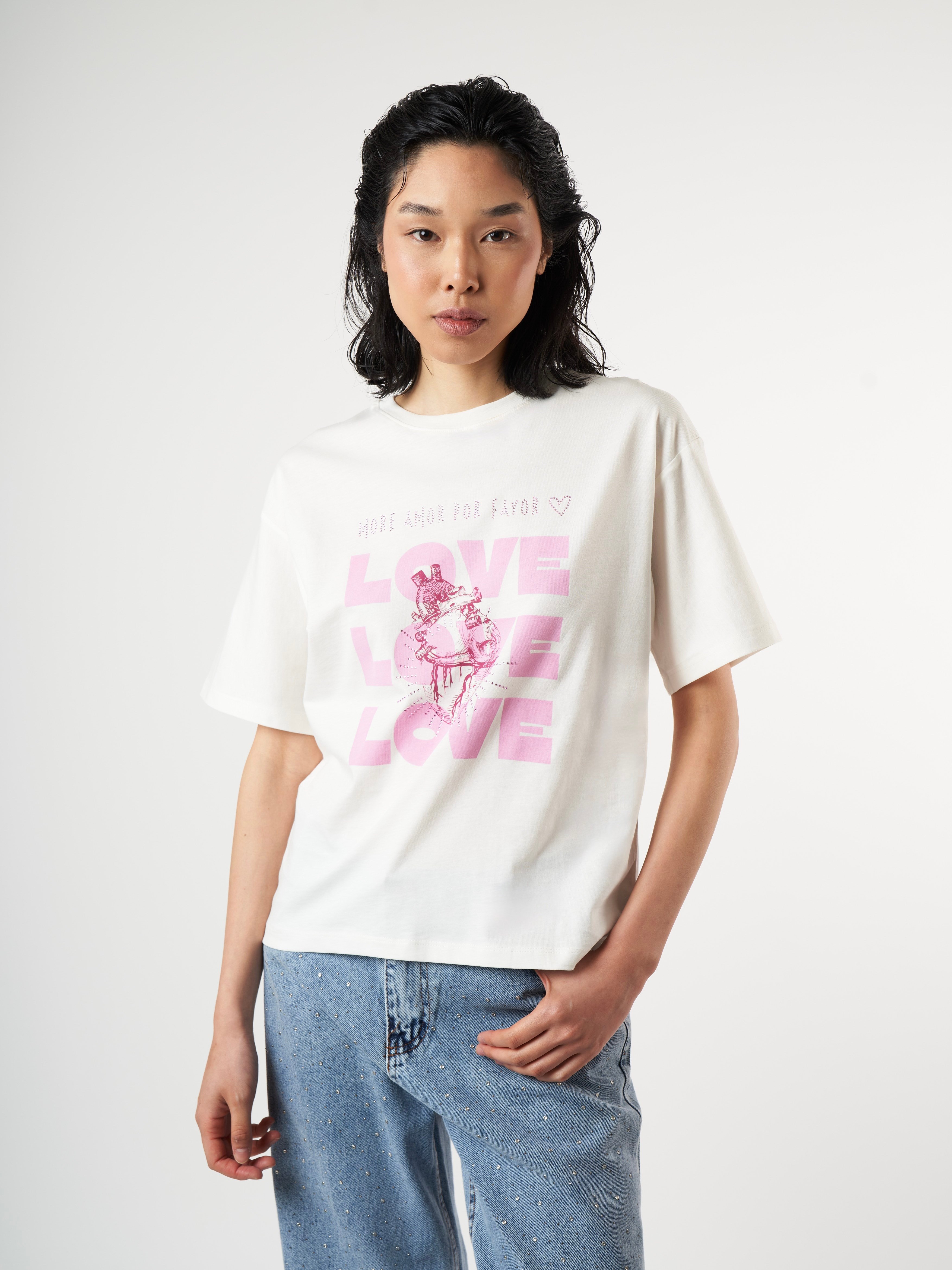 Baskılı Kısa Kol T-shirt Ekru