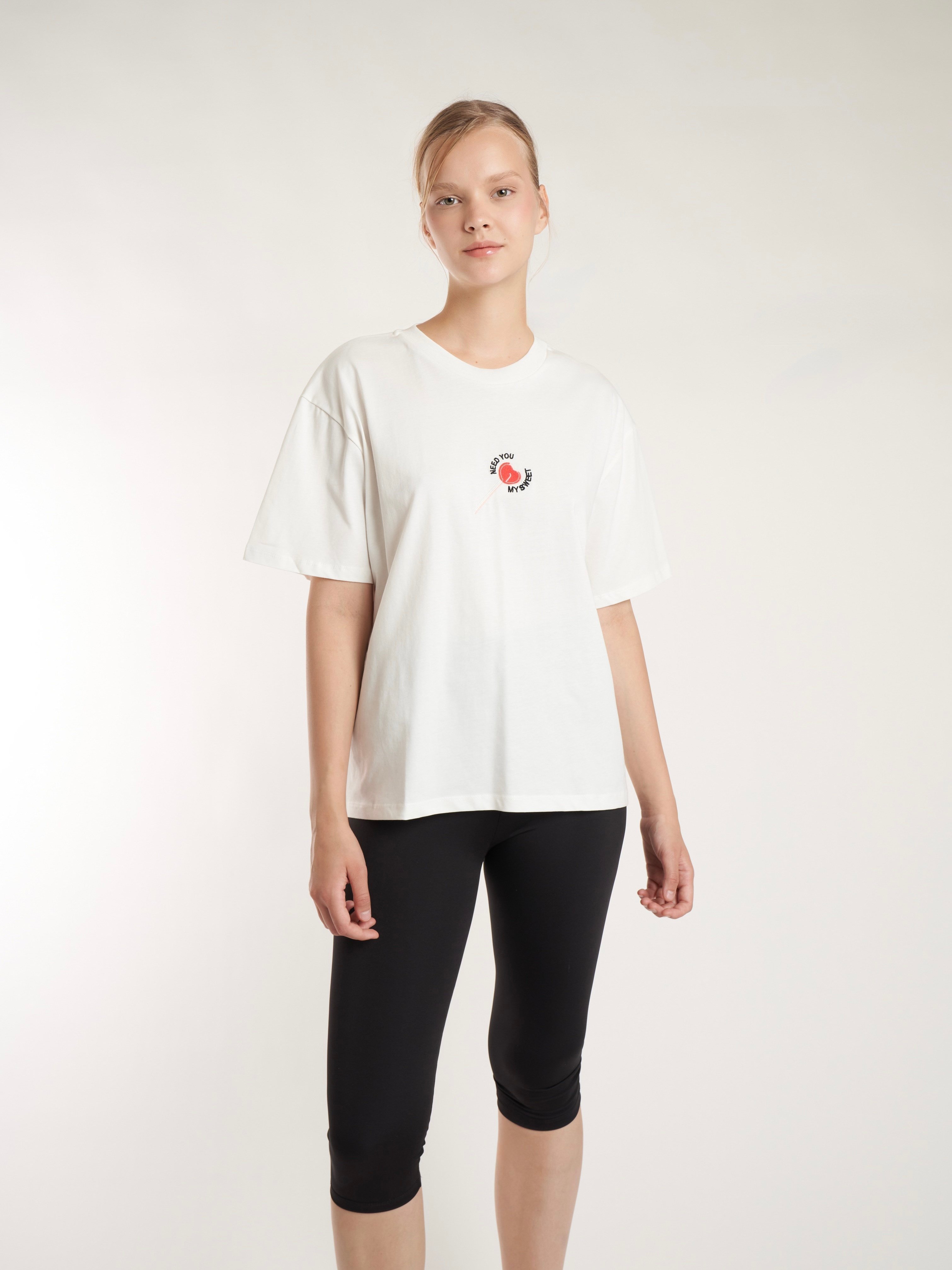 Baskılı Kısa Kol T-shirt Ekru