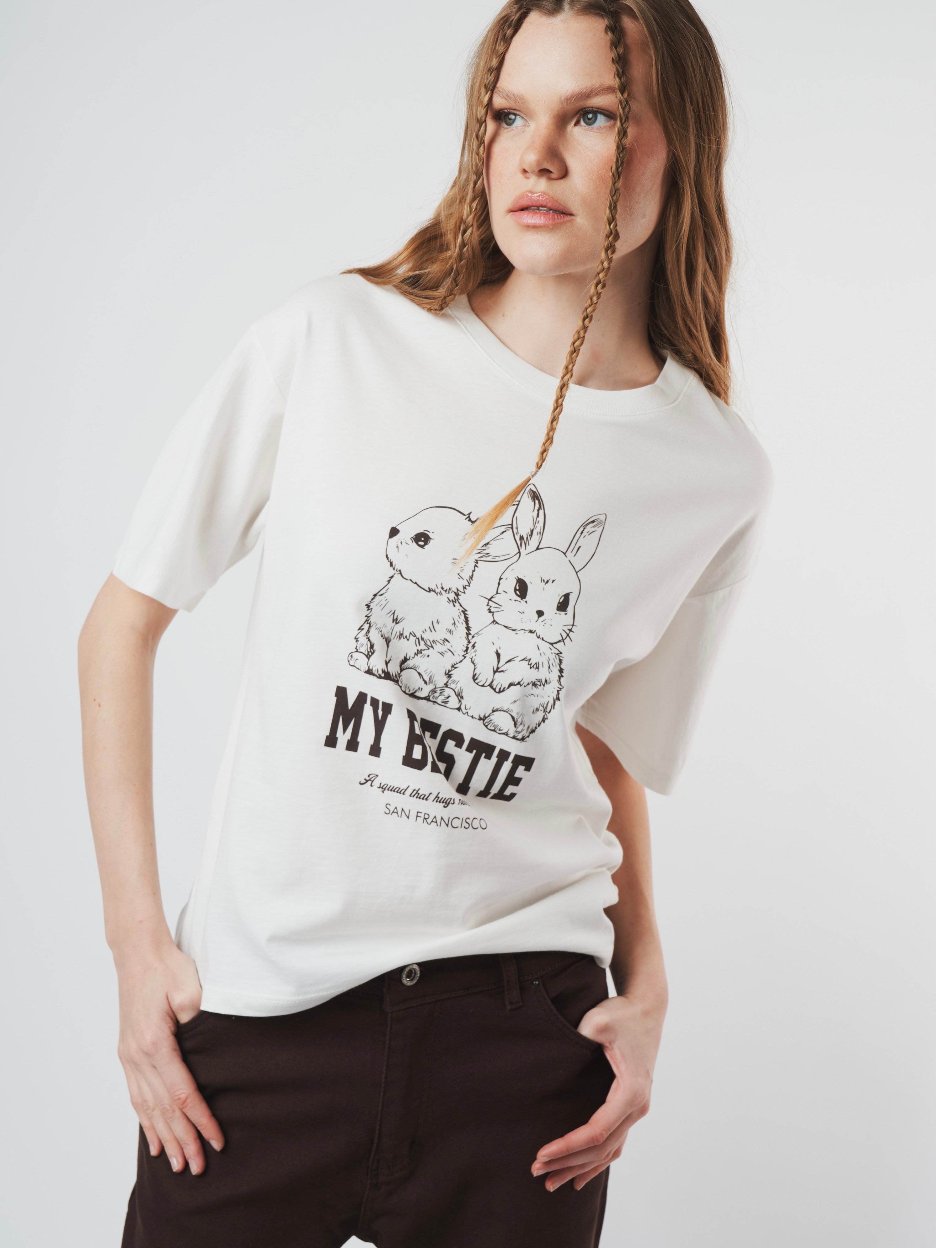 Baskılı Kısa Kol T-shirt Ekru