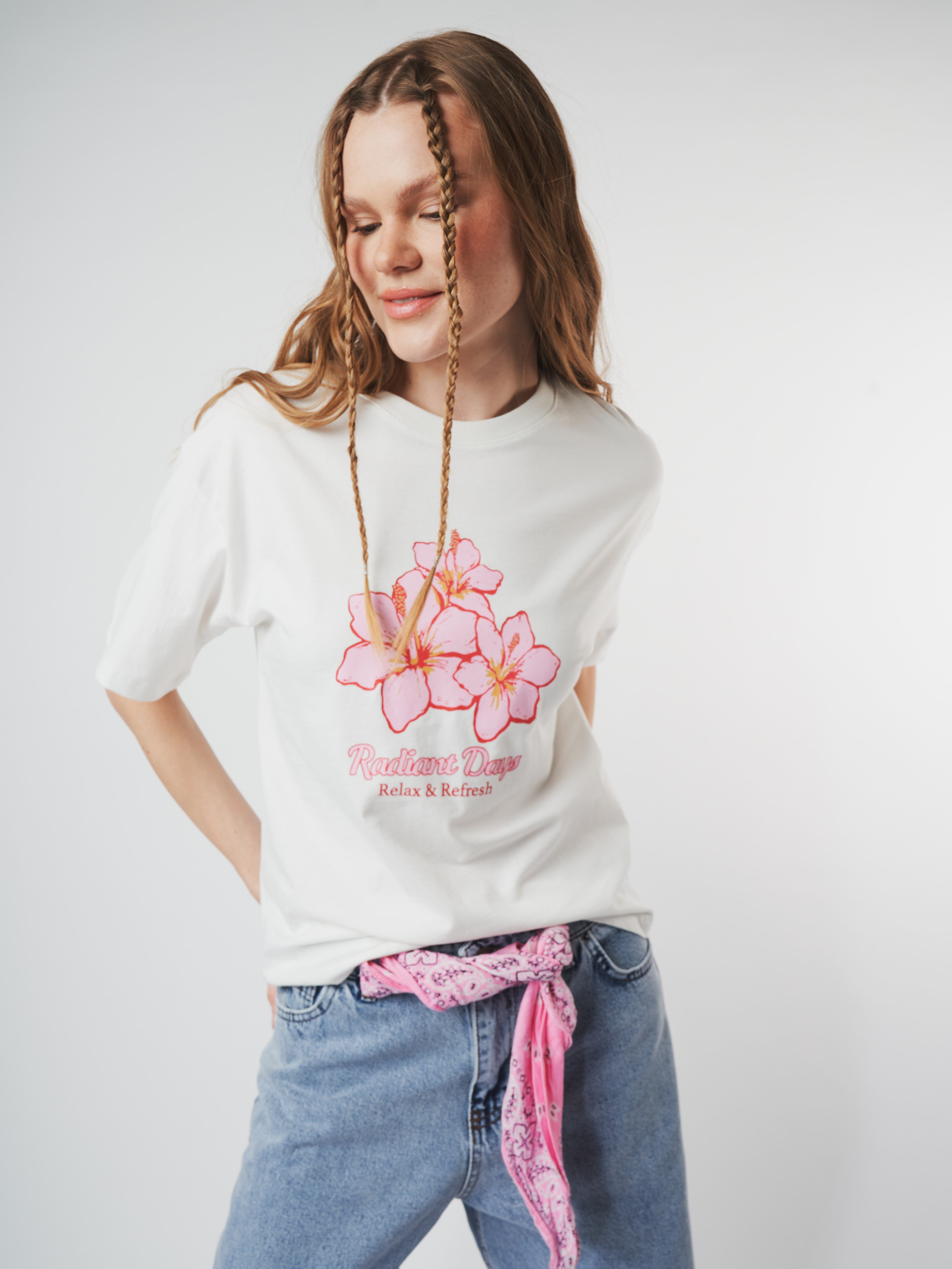 Baskılı Kısa Kol T-shirt Ekru