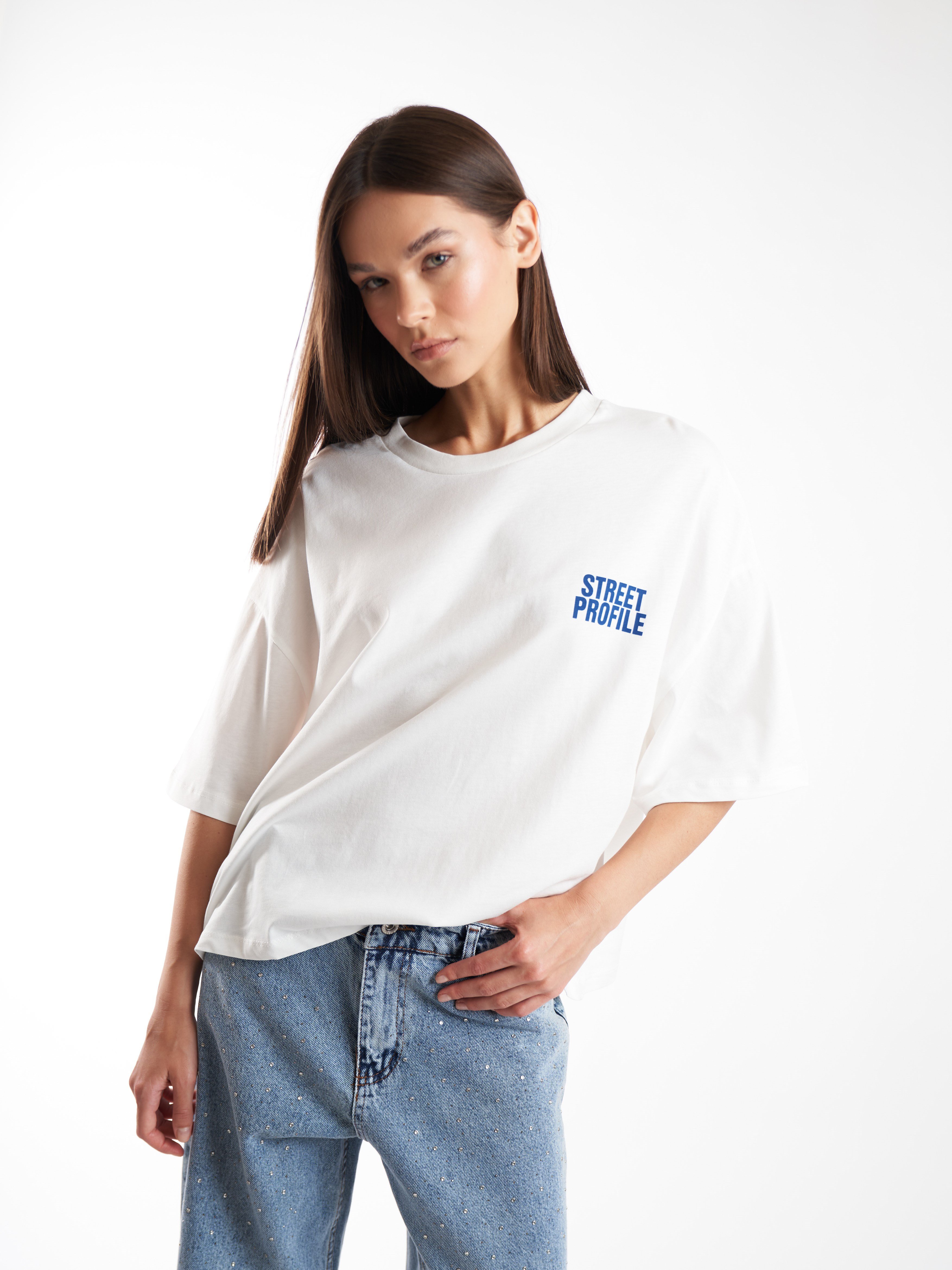 Baskılı Kısa Kol T-shirt Ekru