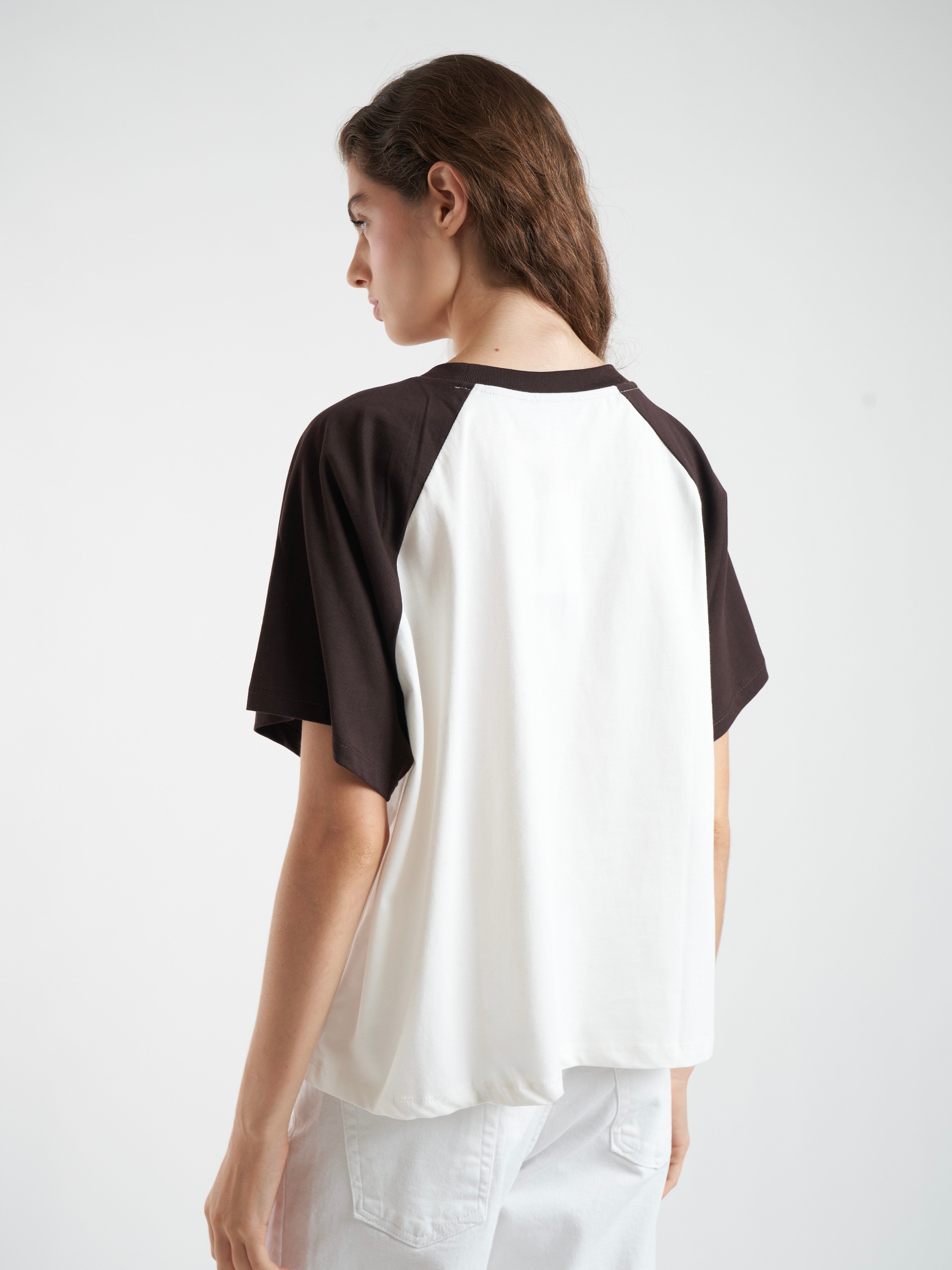 Baskılı Kısa Kol T-shirt Ekru-Kahve