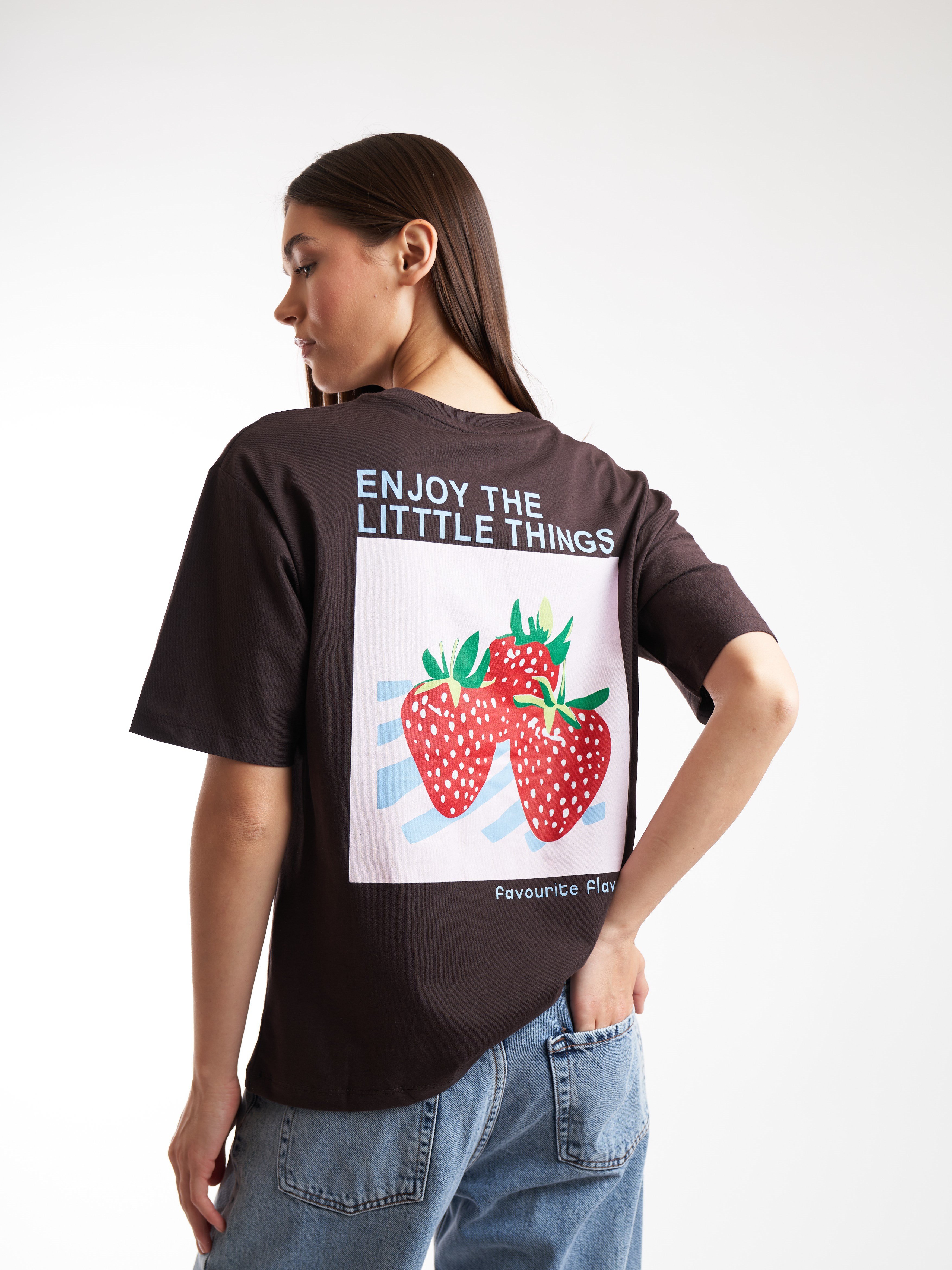 Baskılı Kısa Kol T-shirt Kahve