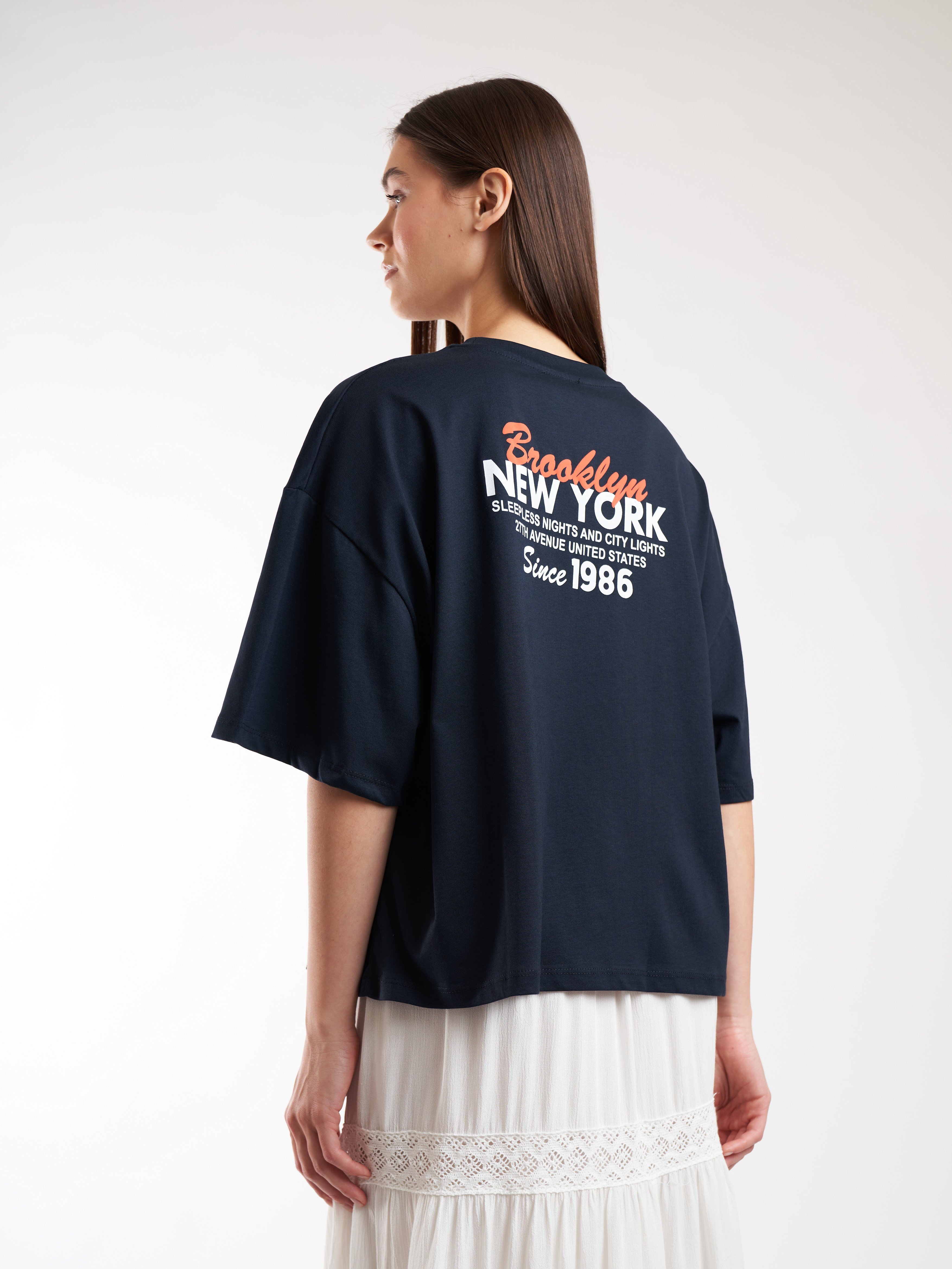 Baskılı Kısa Kol T-shirt Lacivert