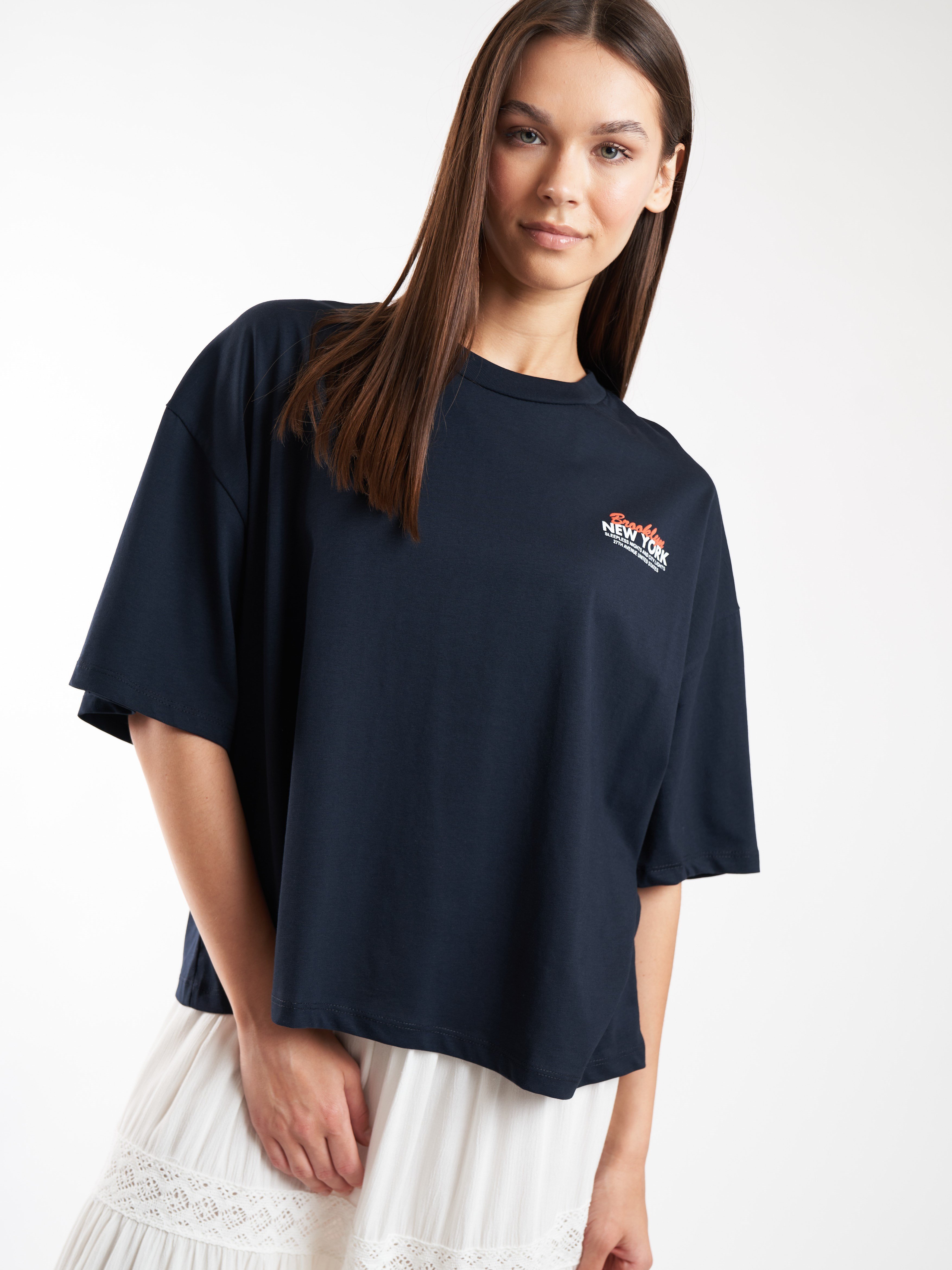 Baskılı Kısa Kol T-shirt Lacivert