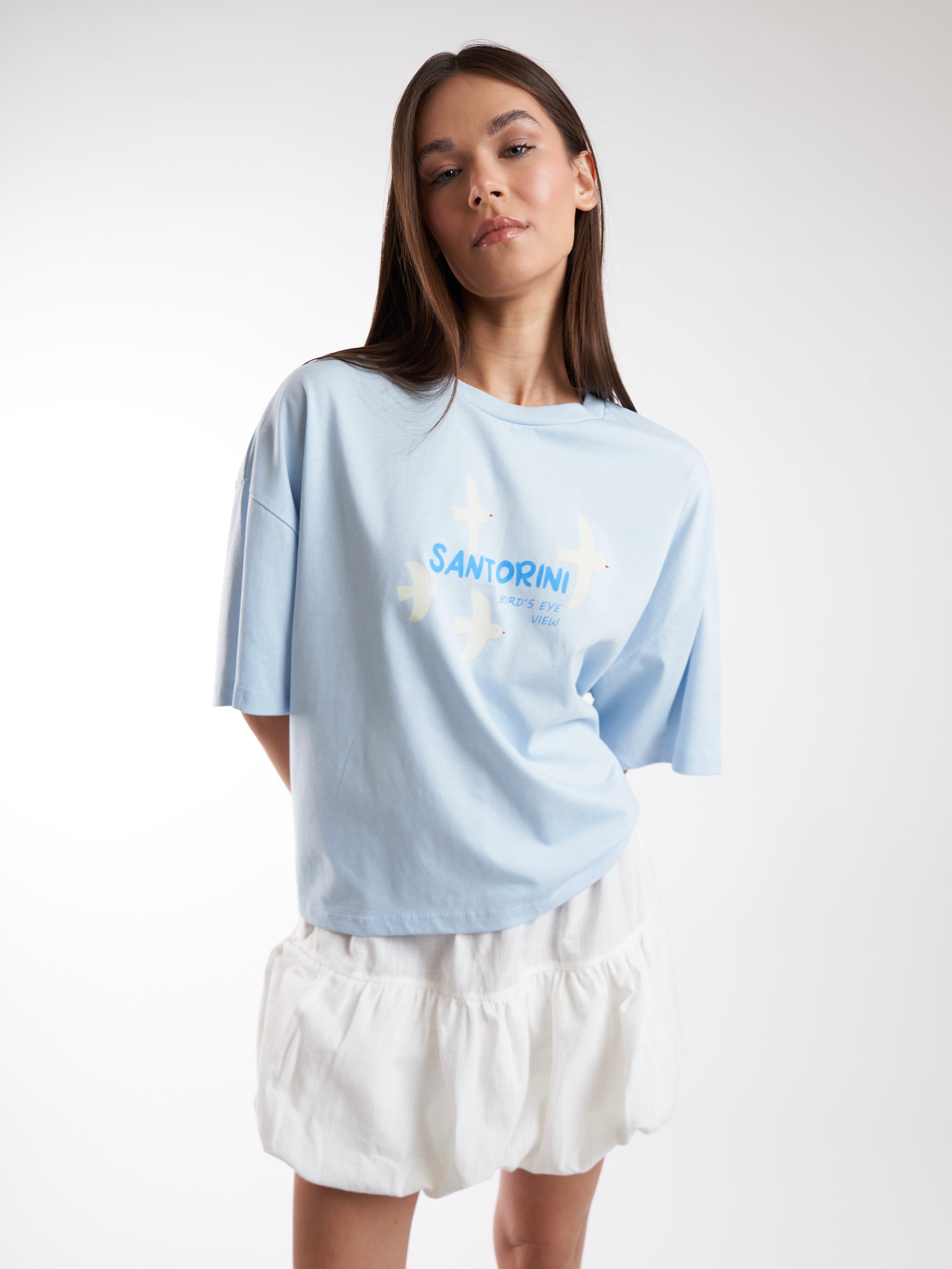 Baskılı Kısa Kol T-shirt Mavi