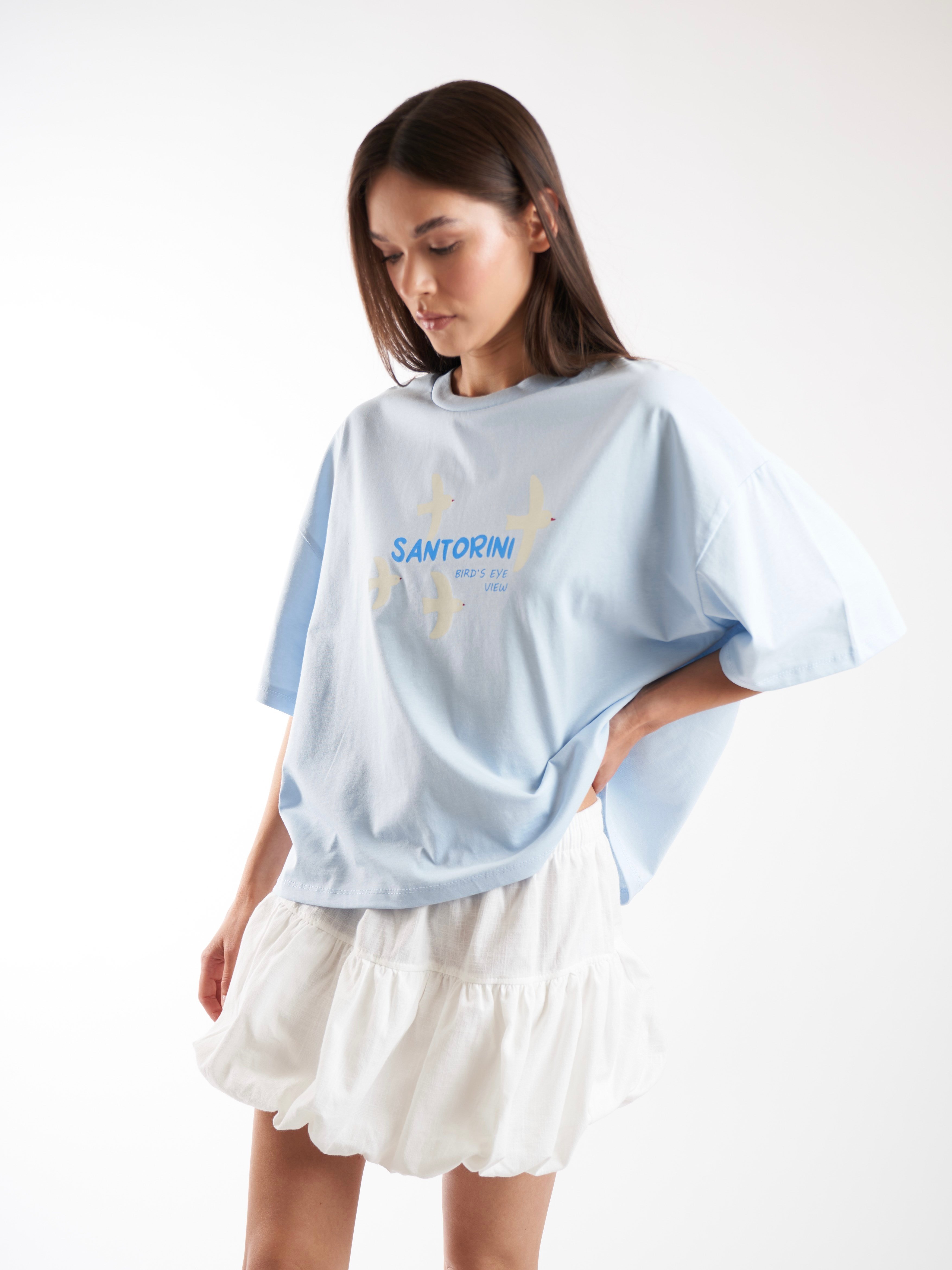 Baskılı Kısa Kol T-shirt Mavi