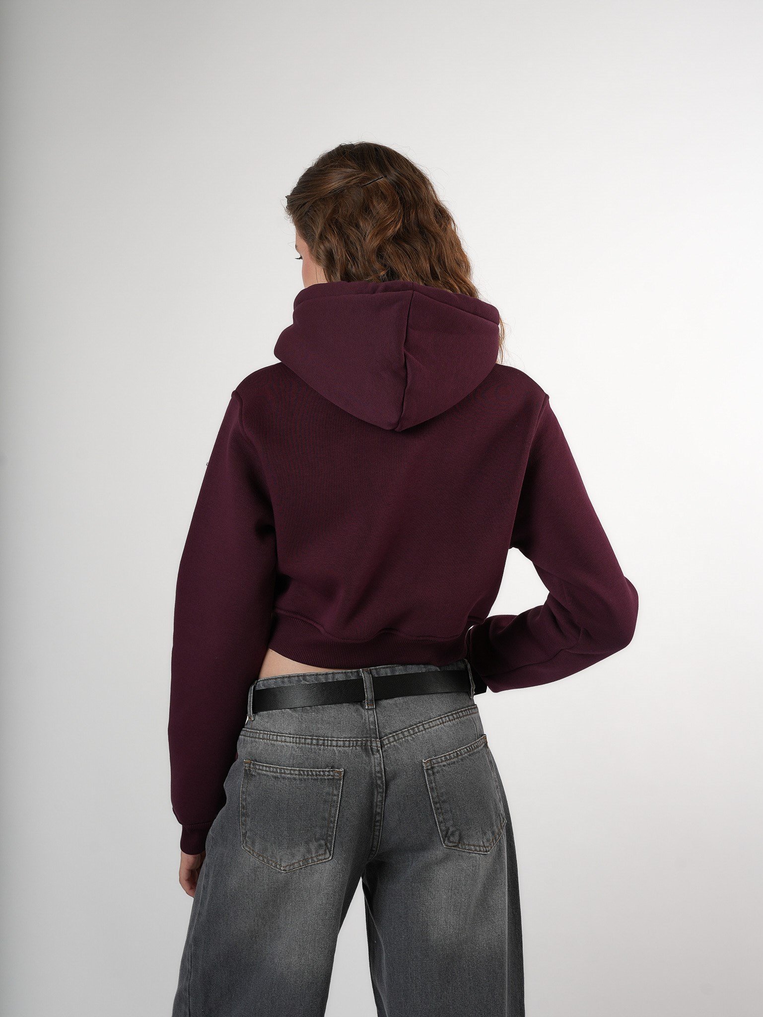 Baskılı Kısa Sweatshirt Mürdüm