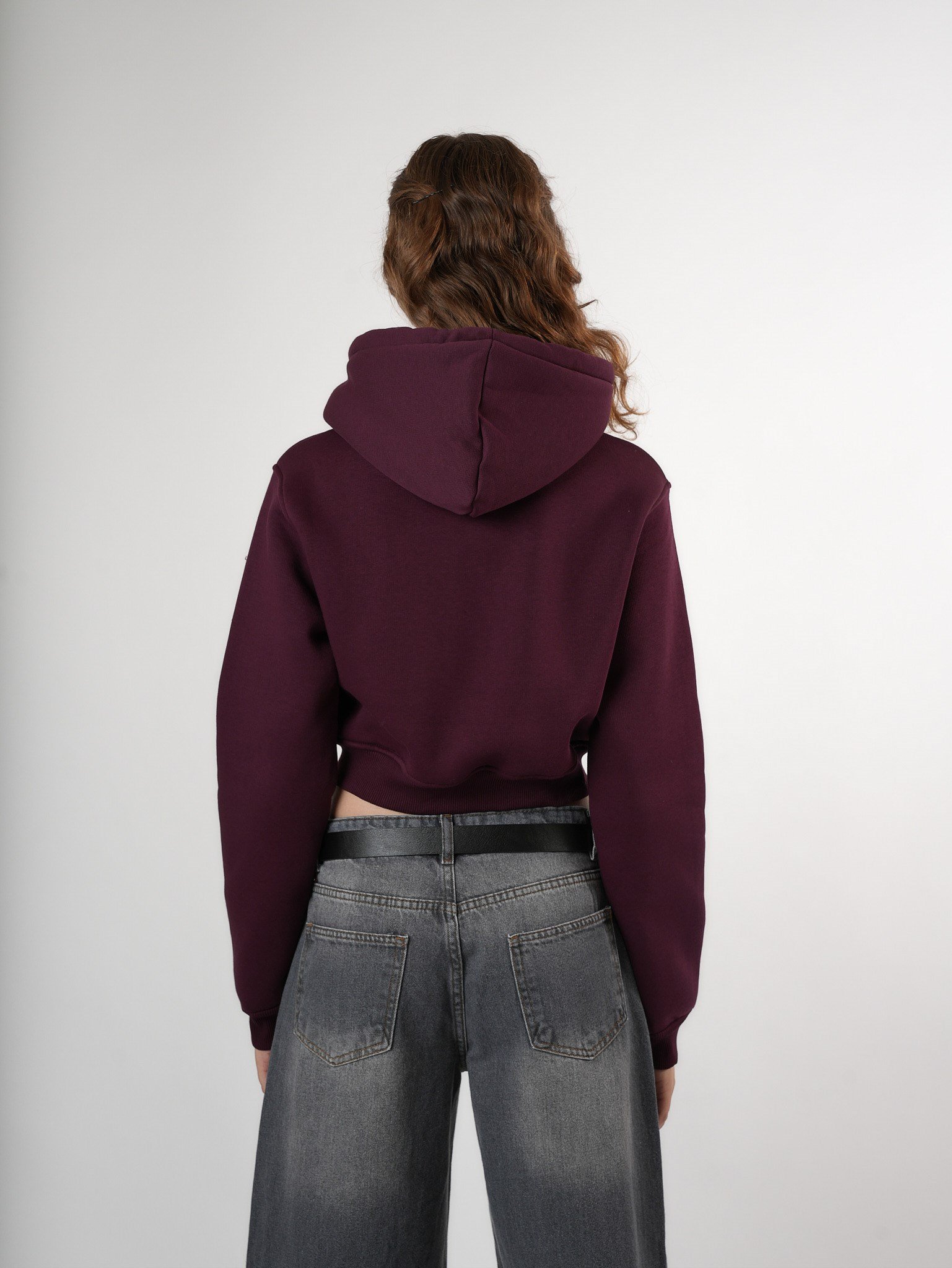 Baskılı Kısa Sweatshirt Mürdüm
