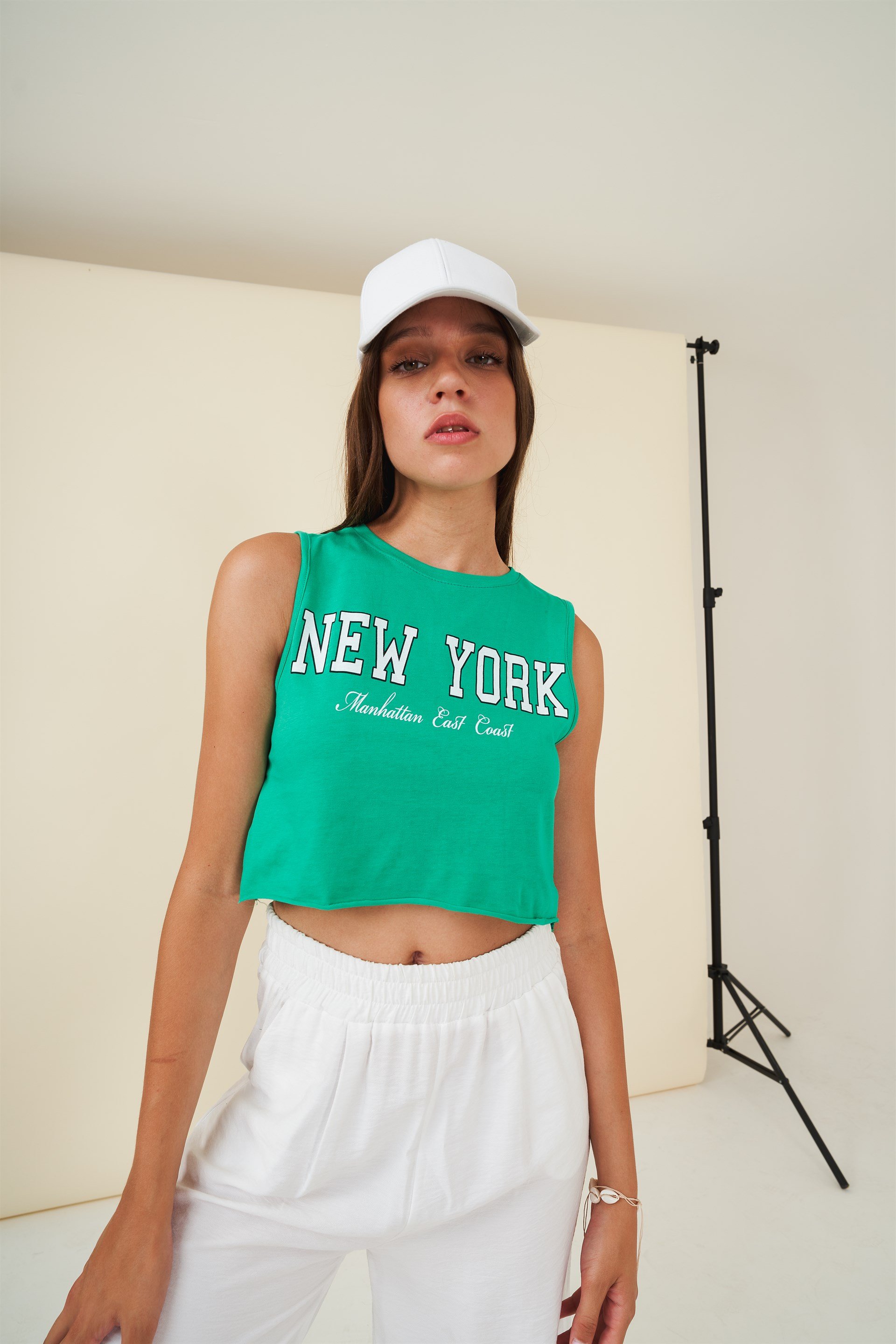 Baskılı Kolsuz Kısa T-shirt