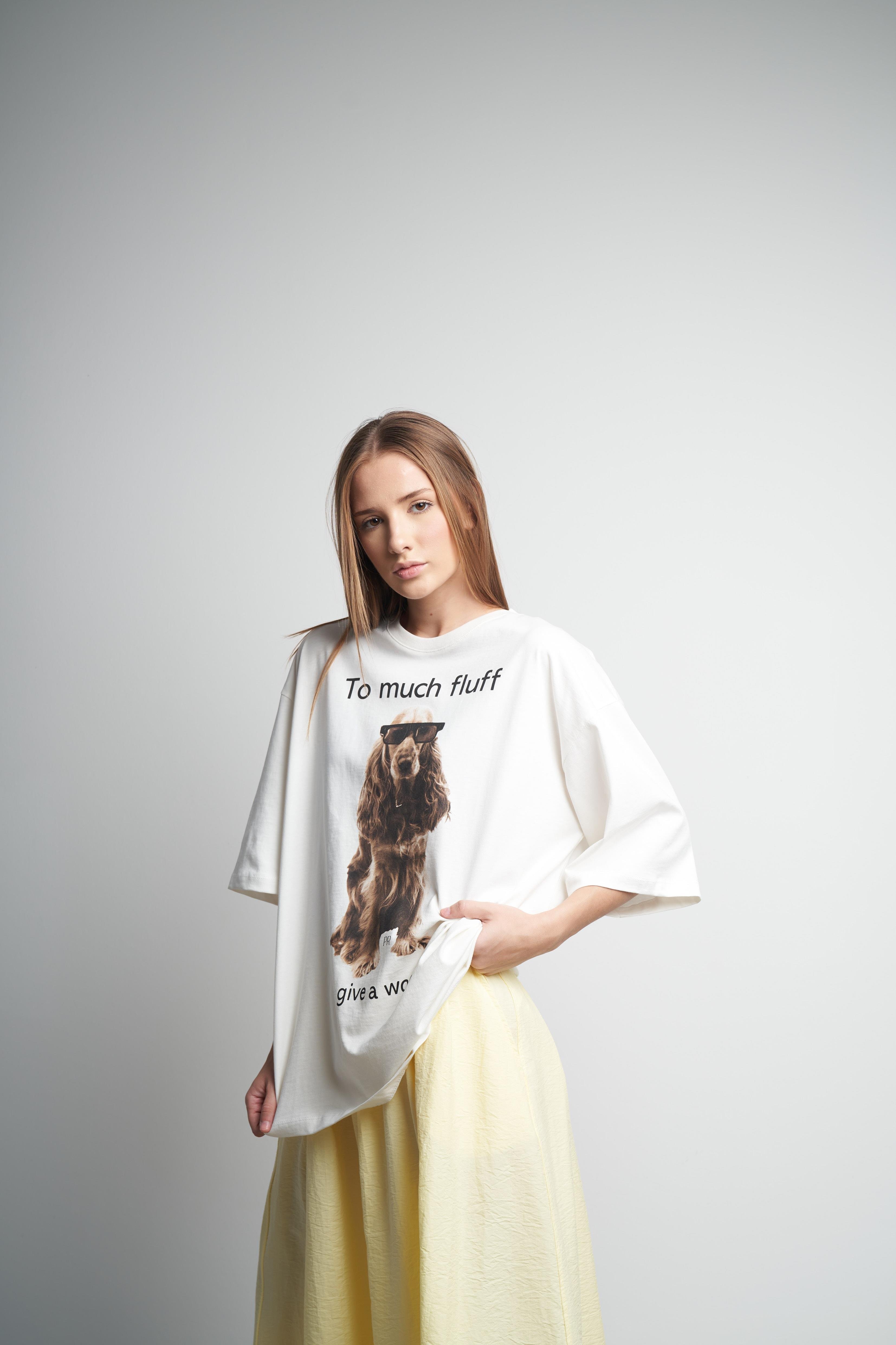 Baskılı Oversize Kısa Kol T-shirt Ekru