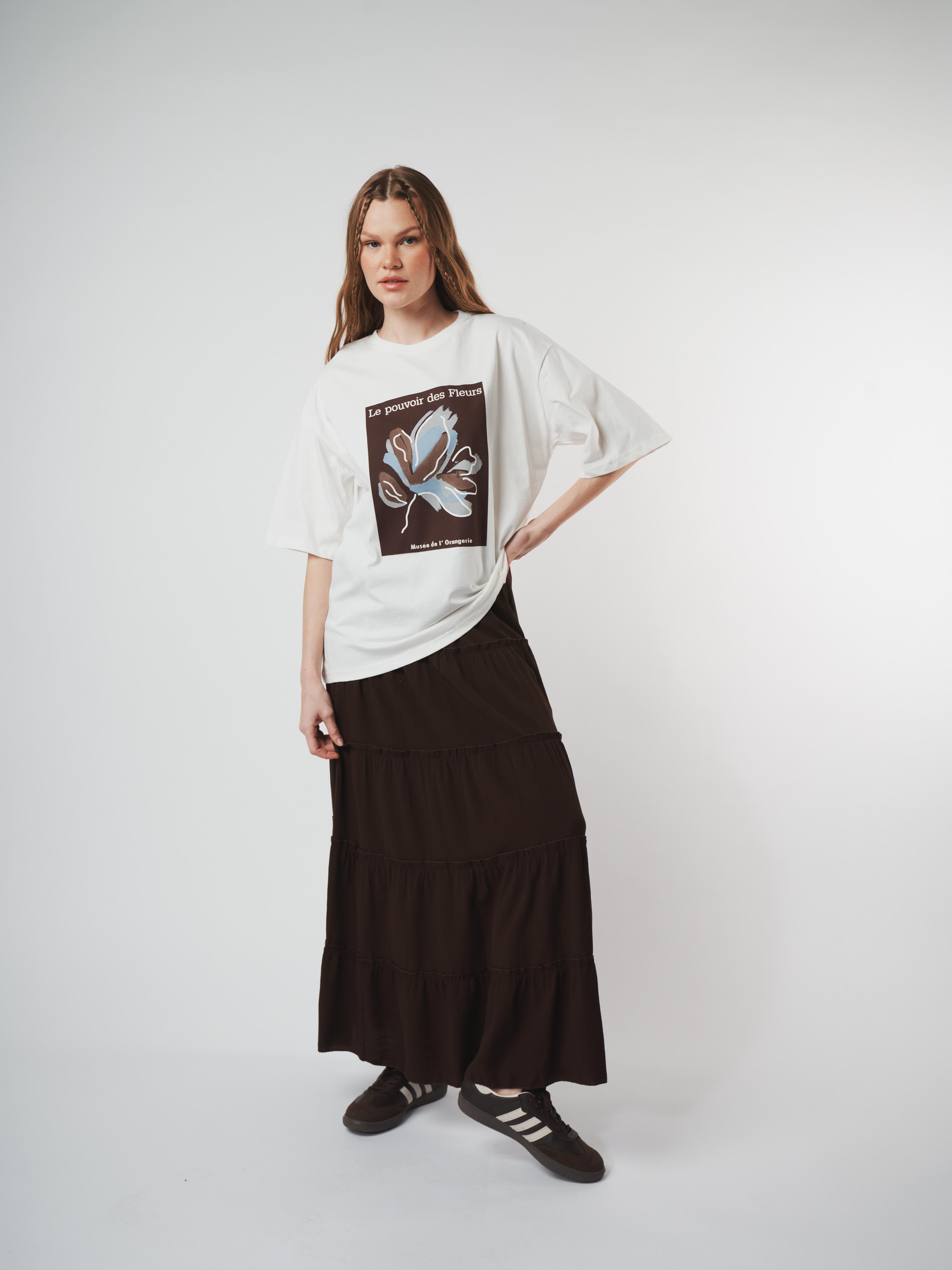 Baskılı Oversize Kısa Kol T-shirt Ekru