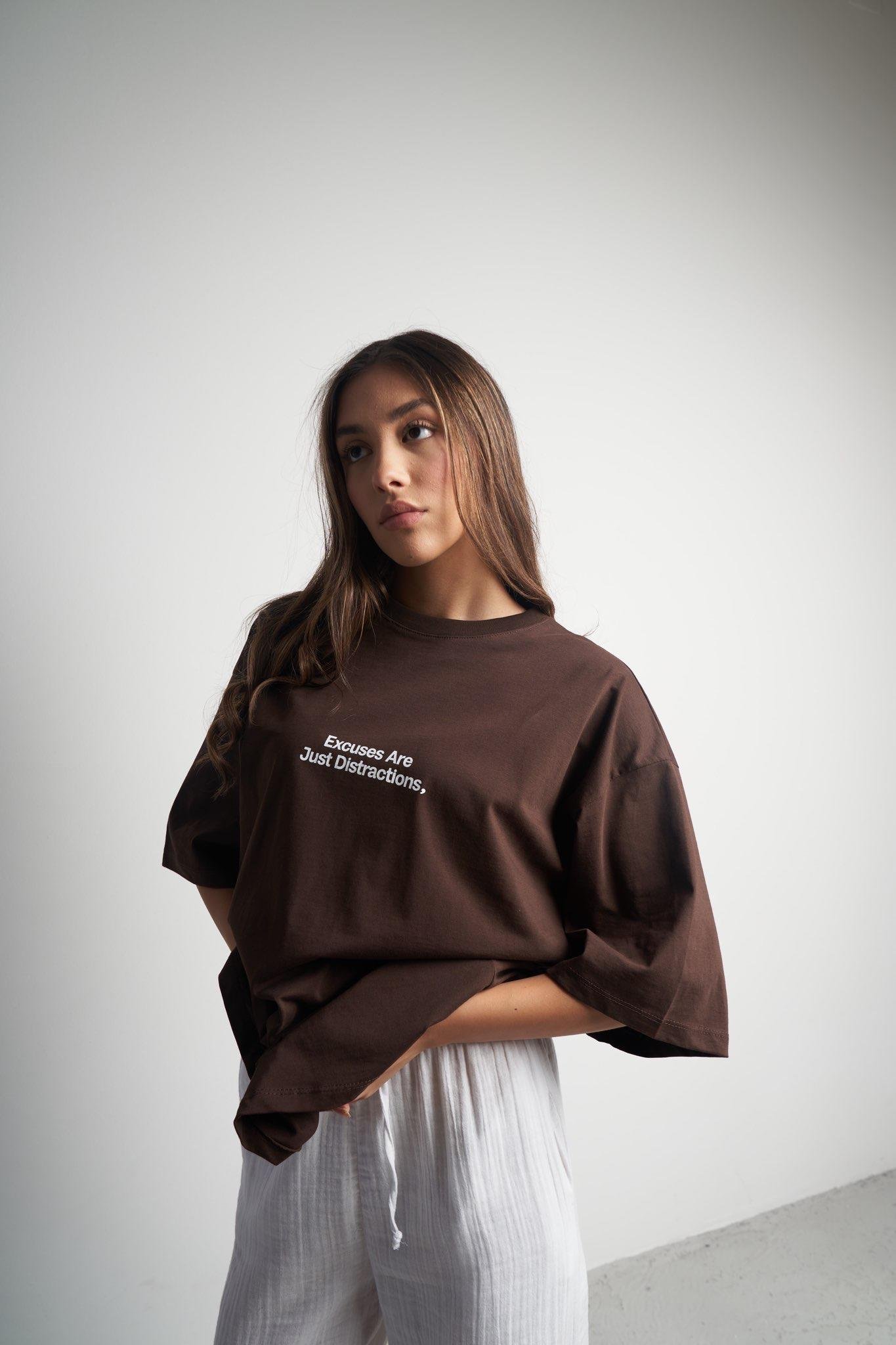 Baskılı Oversize Kısa Kol T-shirt Kahve