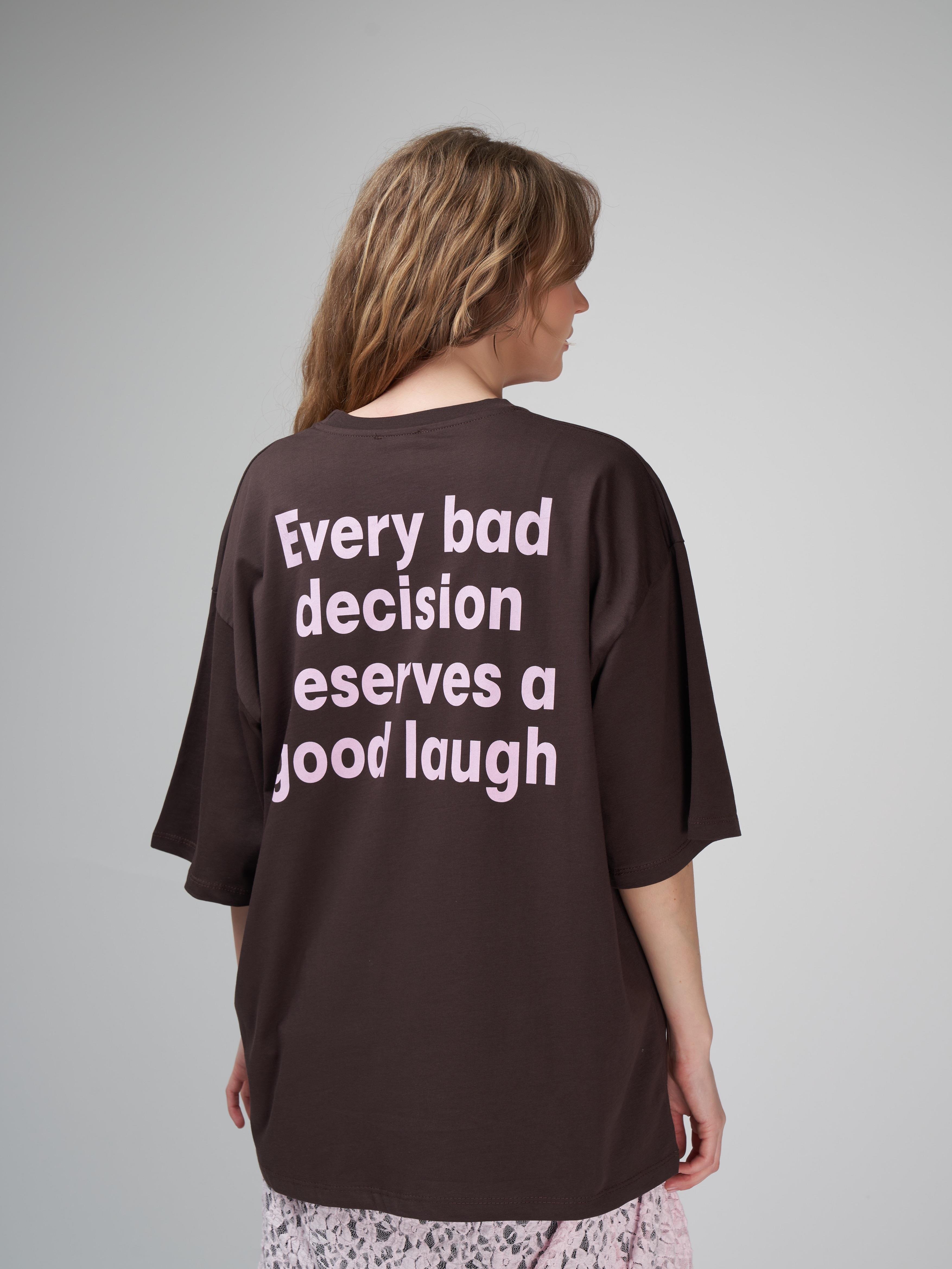 Baskılı Oversize Kısa Kol T-shirt Kahve
