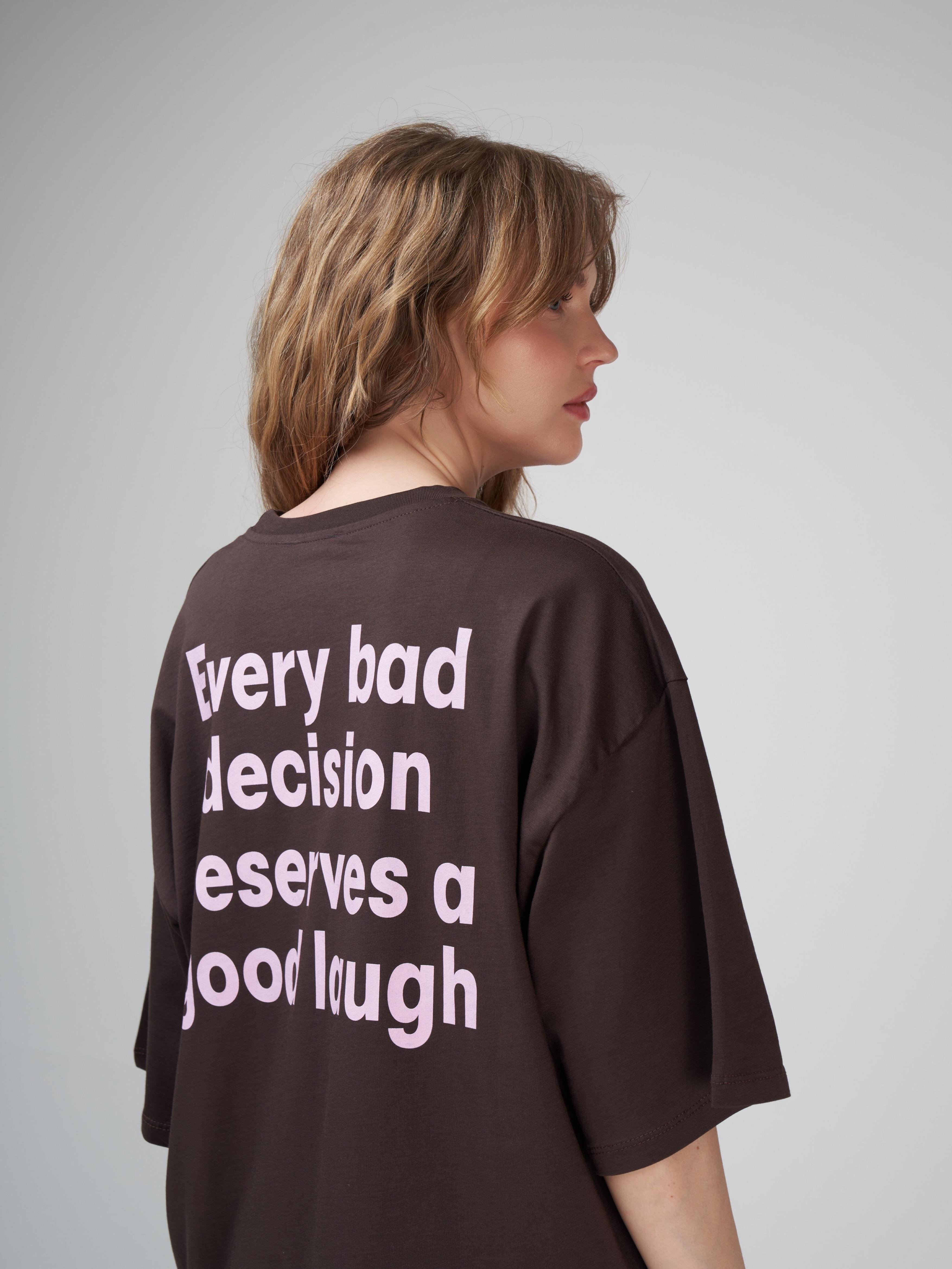Baskılı Oversize Kısa Kol T-shirt Kahve