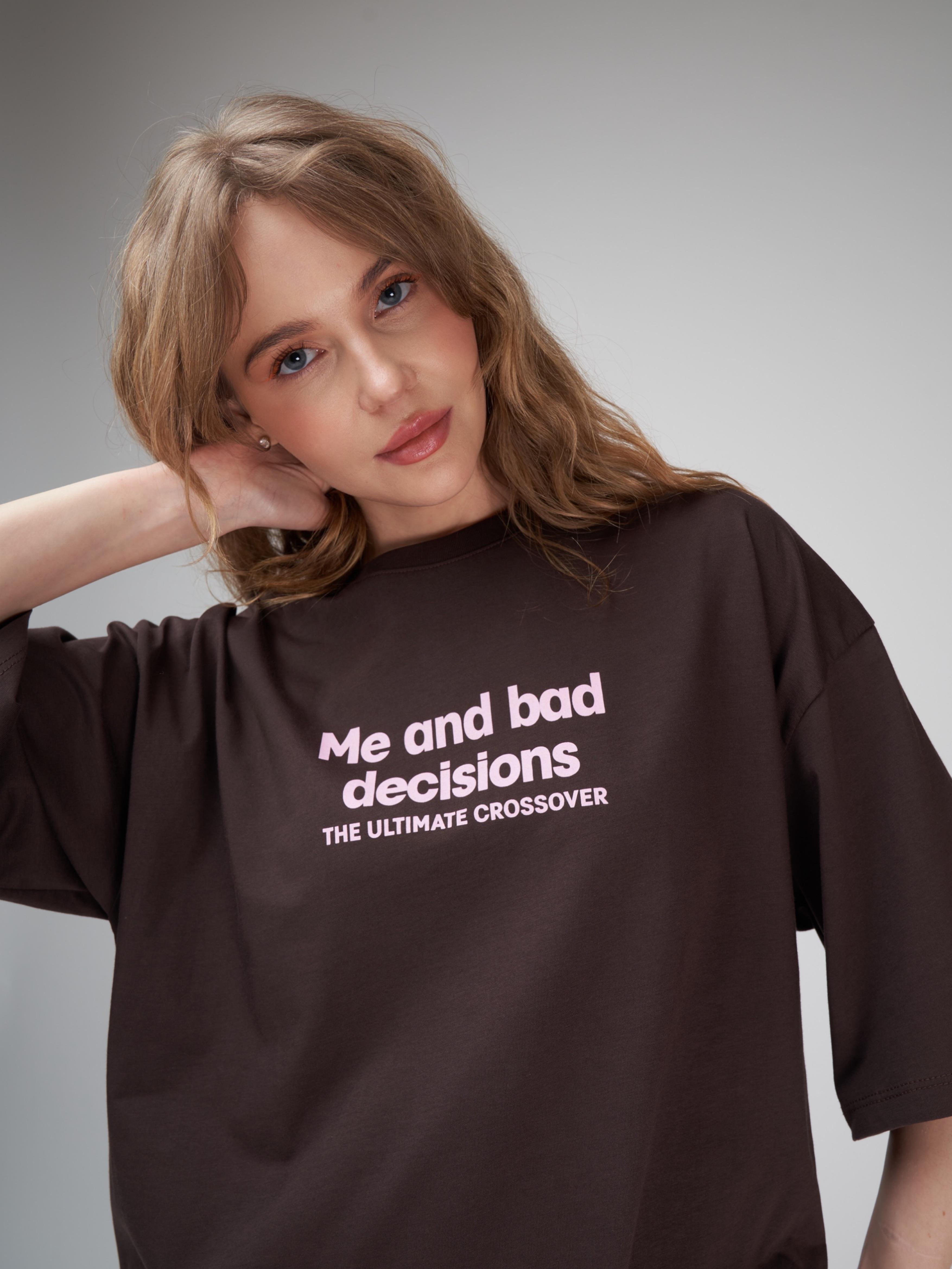 Baskılı Oversize Kısa Kol T-shirt Kahve