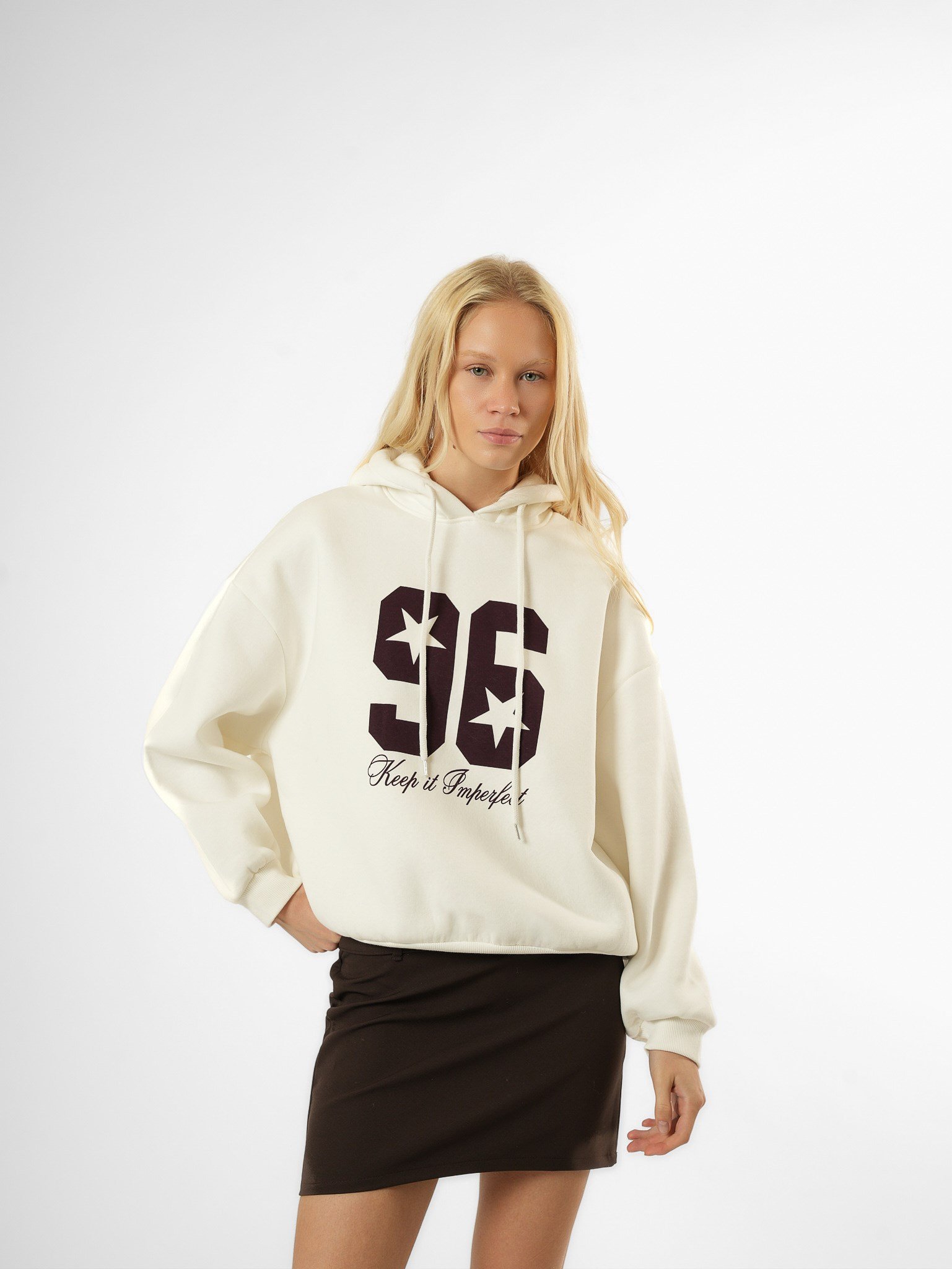 Baskılı Şardonlu Sweatshirt Ekru