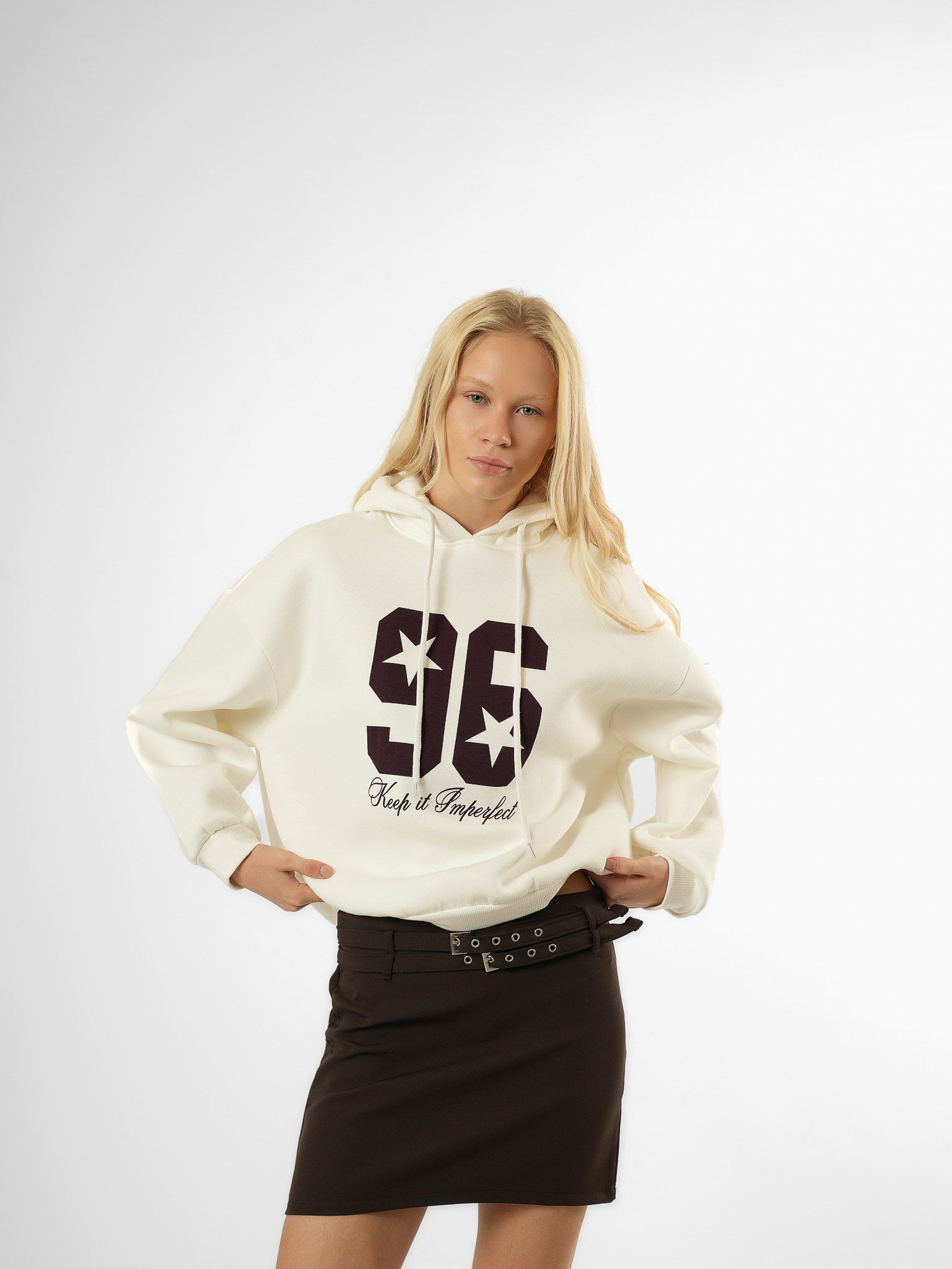 Baskılı Şardonlu Sweatshirt Ekru