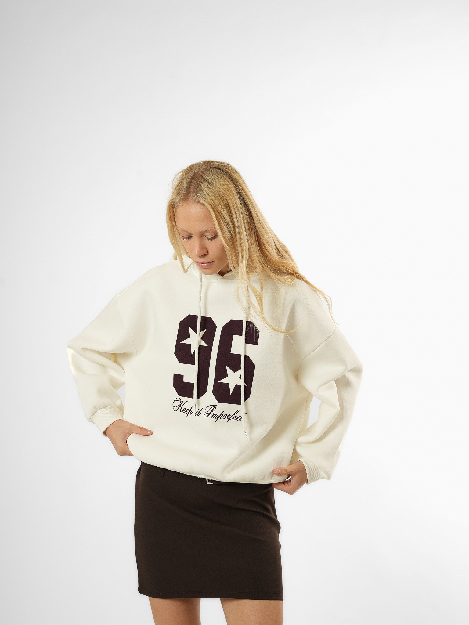 Baskılı Şardonlu Sweatshirt Ekru