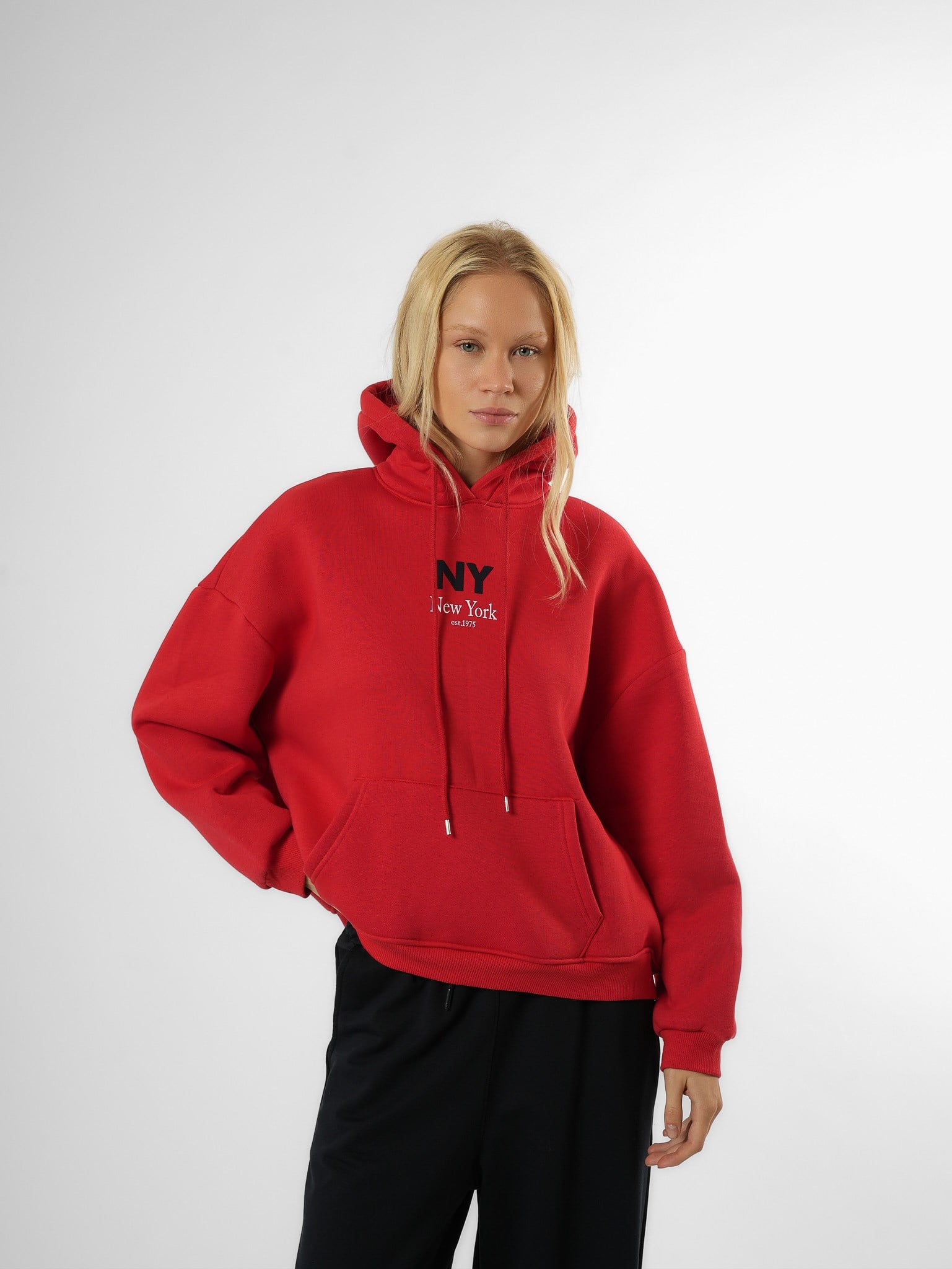 Baskılı Şardonlu Sweatshirt Kırmızı
