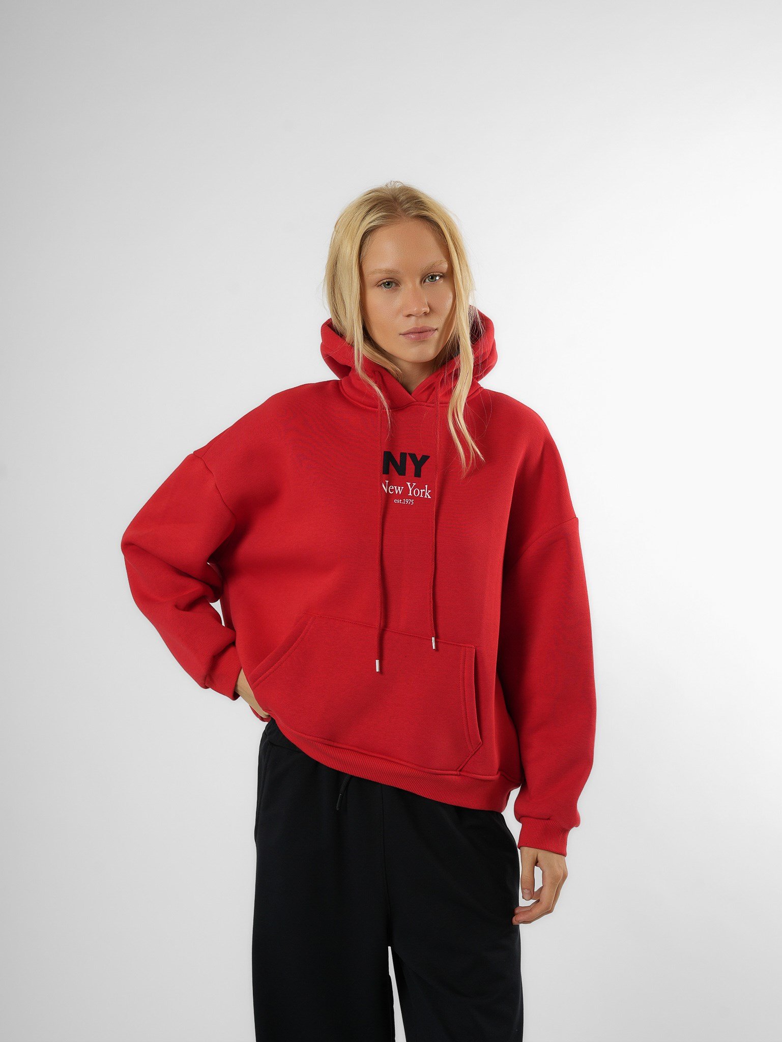 Baskılı Şardonlu Sweatshirt Kırmızı