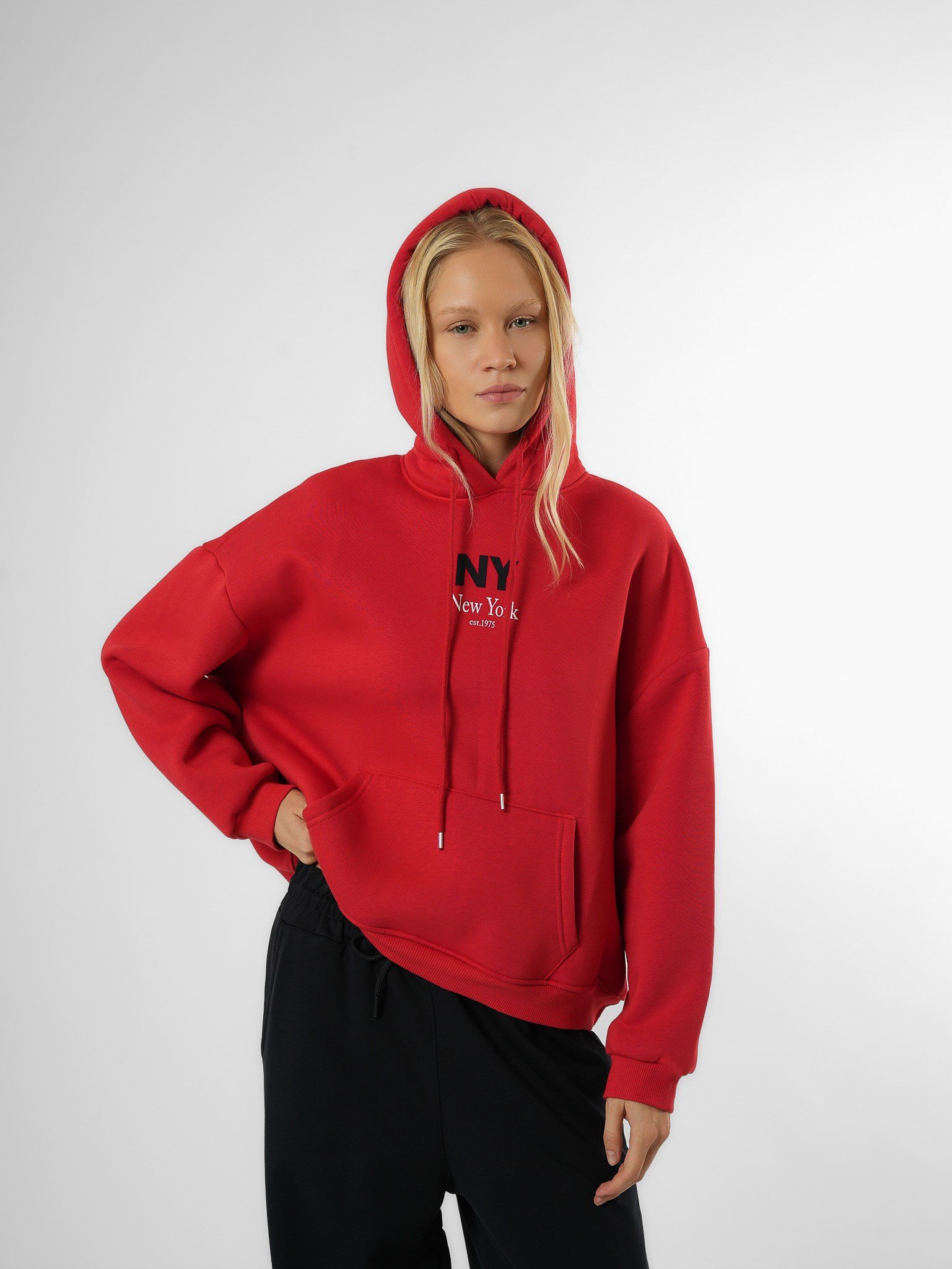 Baskılı Şardonlu Sweatshirt Kırmızı