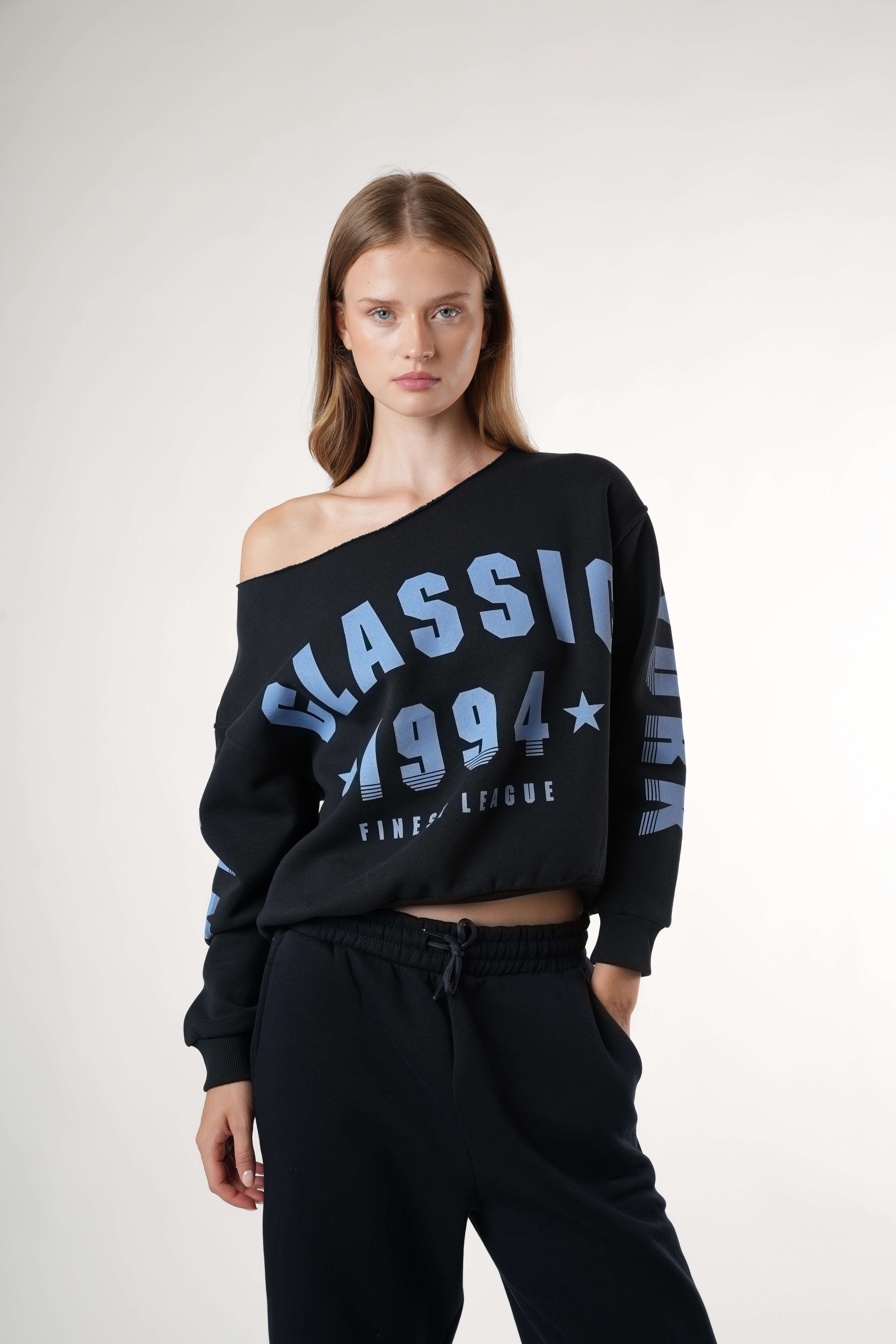 Baskılı Şardonlu Sweatshirt Koyu Lacivert