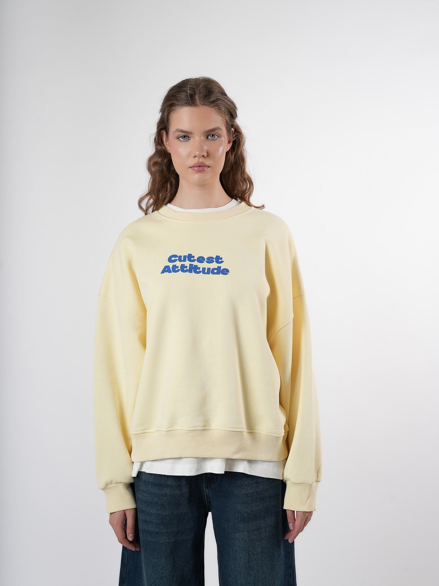 Baskılı Şardonlu Sweatshirt Sarı