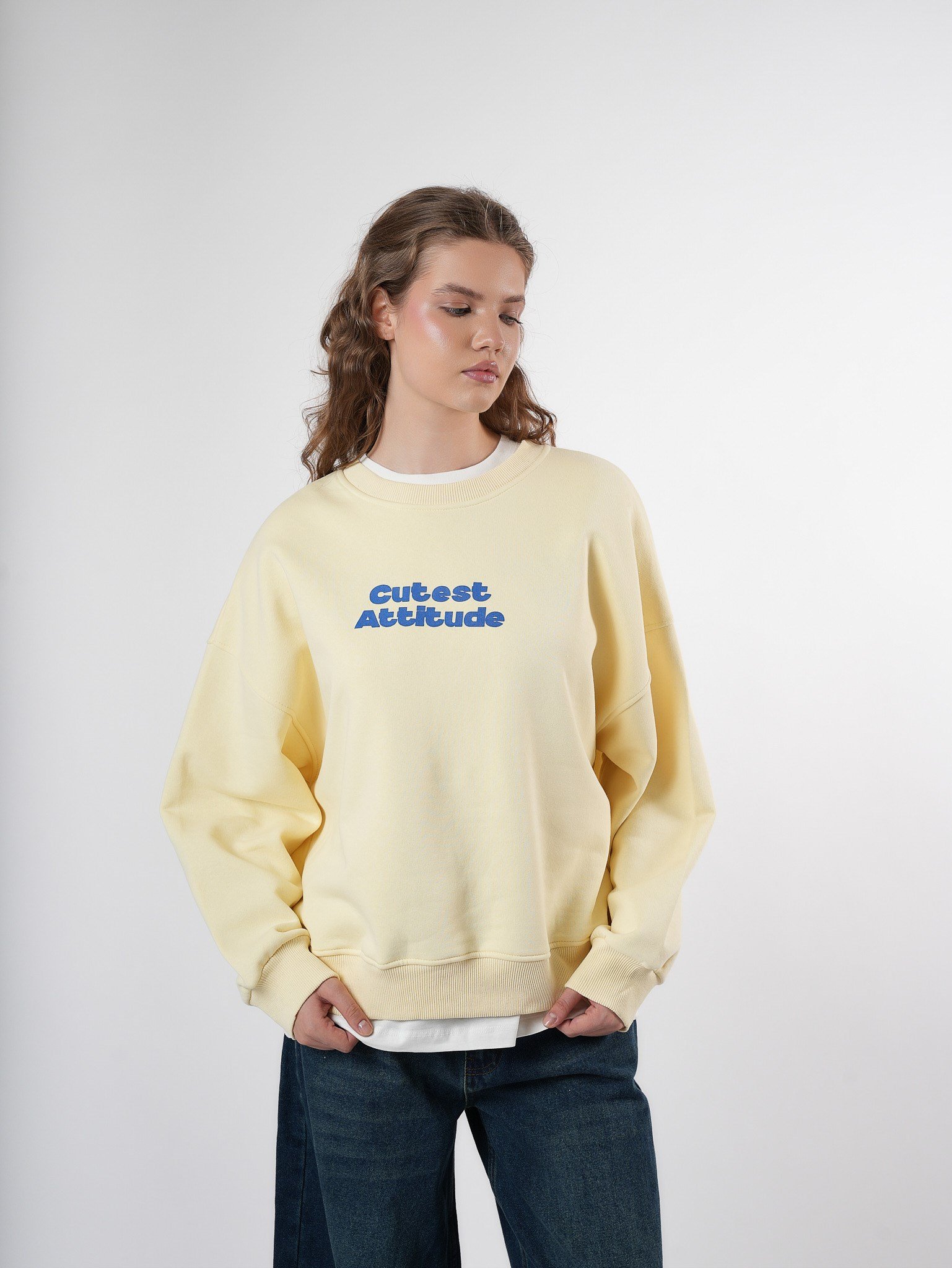 Baskılı Şardonlu Sweatshirt Sarı