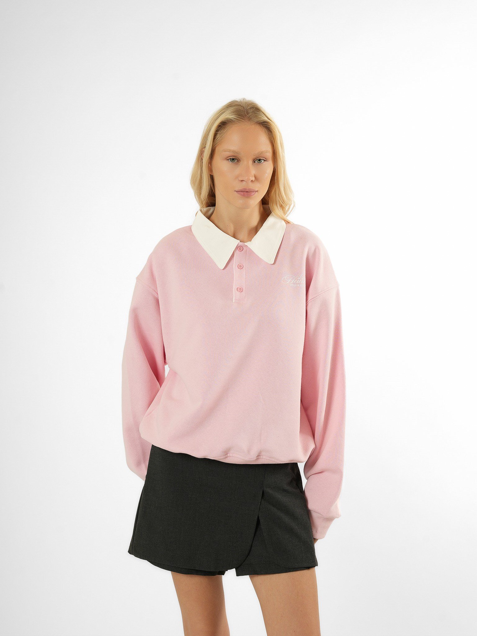 Baskılı Şardonlu Sweatshirt Toz Pembe